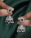 Square Shape Silver Plated Purple Kundan Stone Jhumki Earring