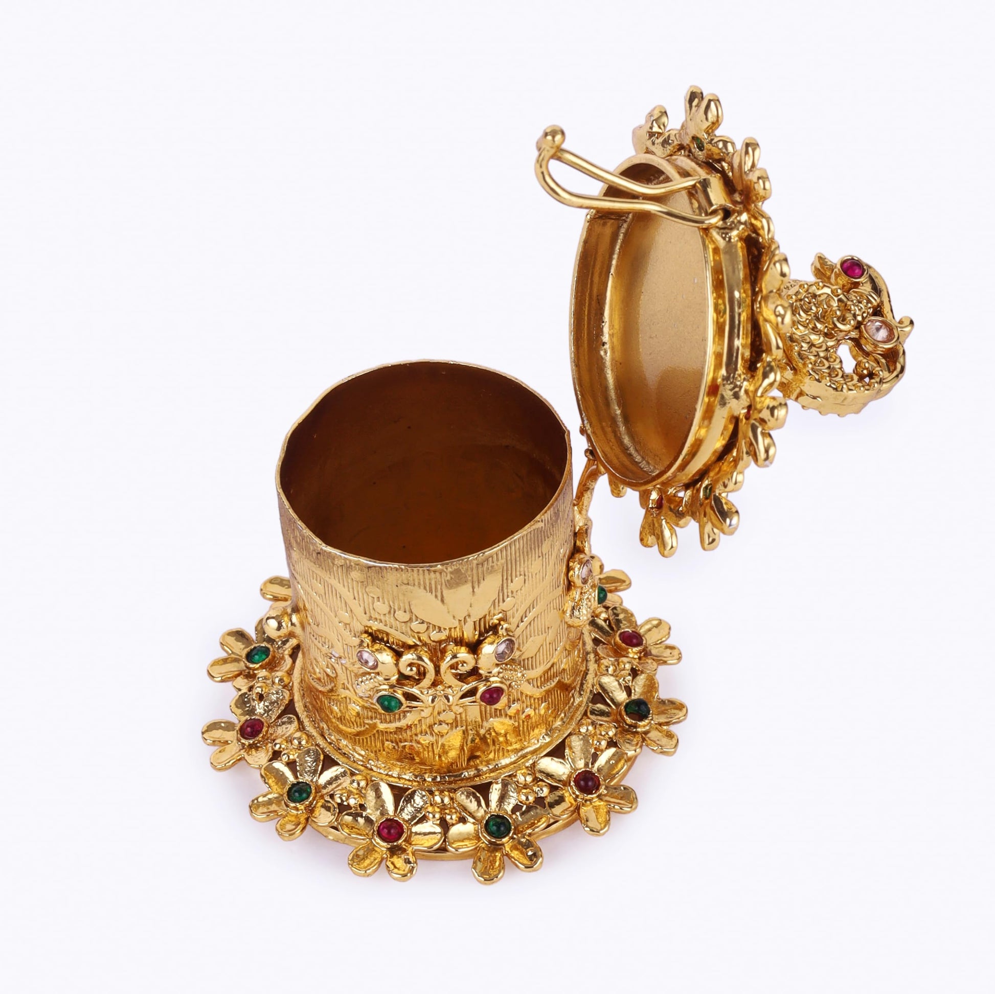 Saloni Fashion Jewellery Traditional Peacock and Flower Design Gold Plated Sindoor Dani/Dibbi For Women