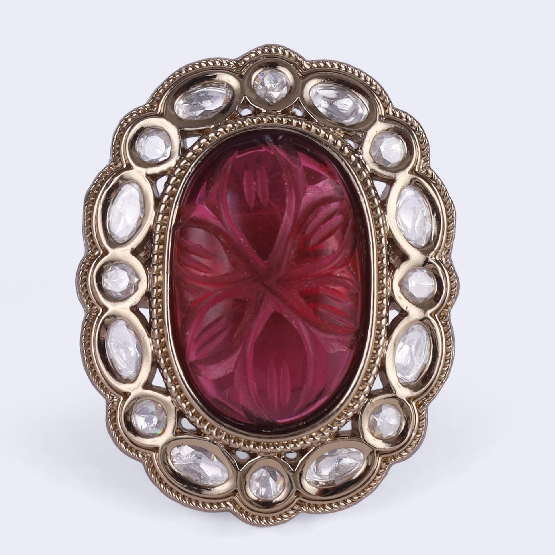 Saloni Fashion Jewellery Dazzling Round Shape Gold Plated Adjustable Finger Ring For Women and Girls