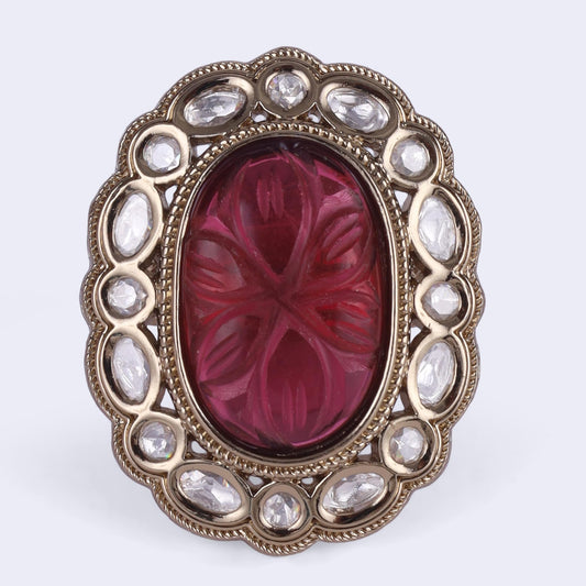 Saloni Fashion Jewellery Dazzling Round Shape Gold Plated Adjustable Finger Ring For Women and Girls