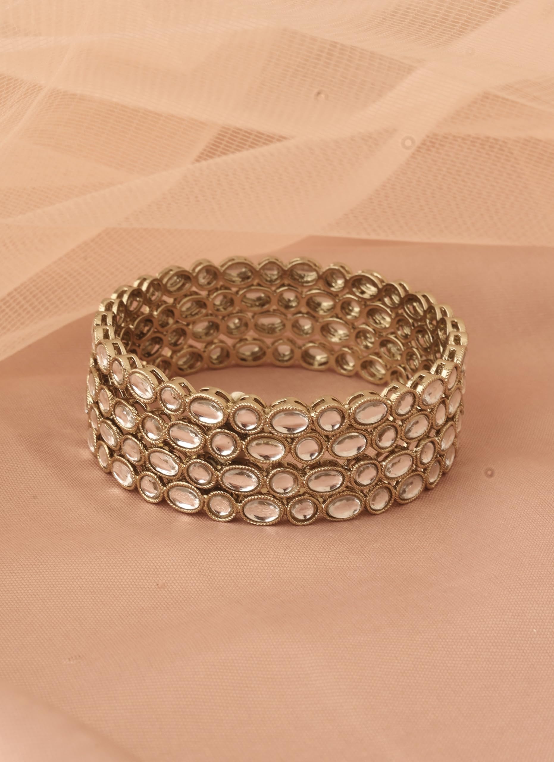 Saloni Fashion Jewellery Splendid Circle and Round White Kundan Stone Antique Gold Plated Set Of 4 Bangle Set For Women and Girls