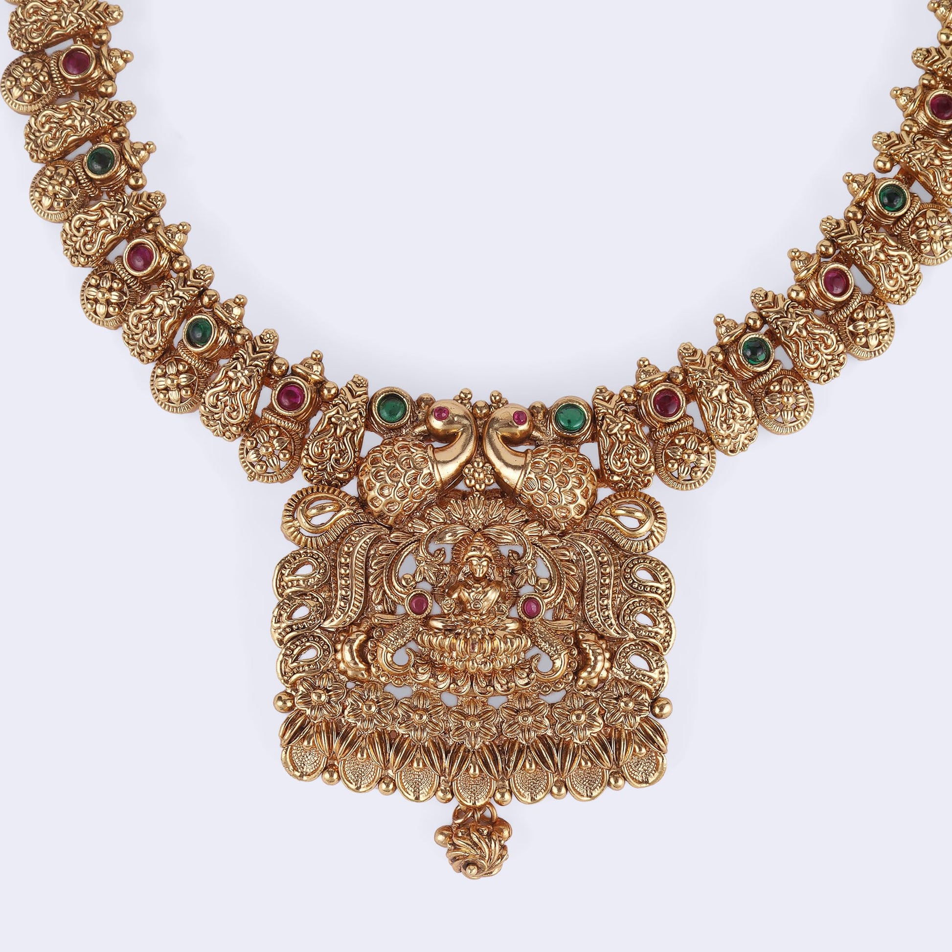 Saloni Fashion Jewellery Traditional Laxmi and Peacock Design Gold Plated Choker Necklace Set For Women