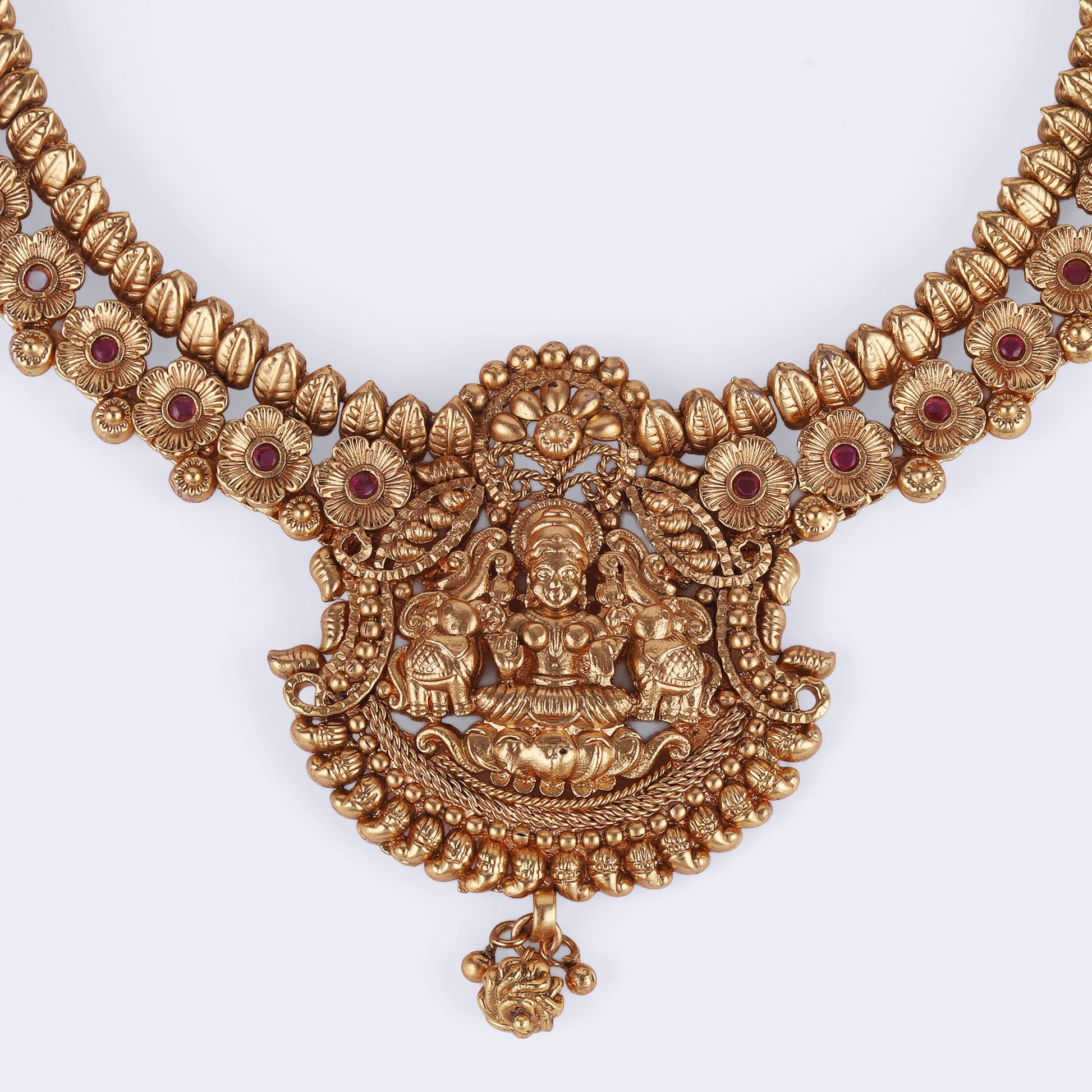 Saloni Fashion Jewellery Traditional Laxmi and Flower Design Gold Plated Choker Necklace Set For Women