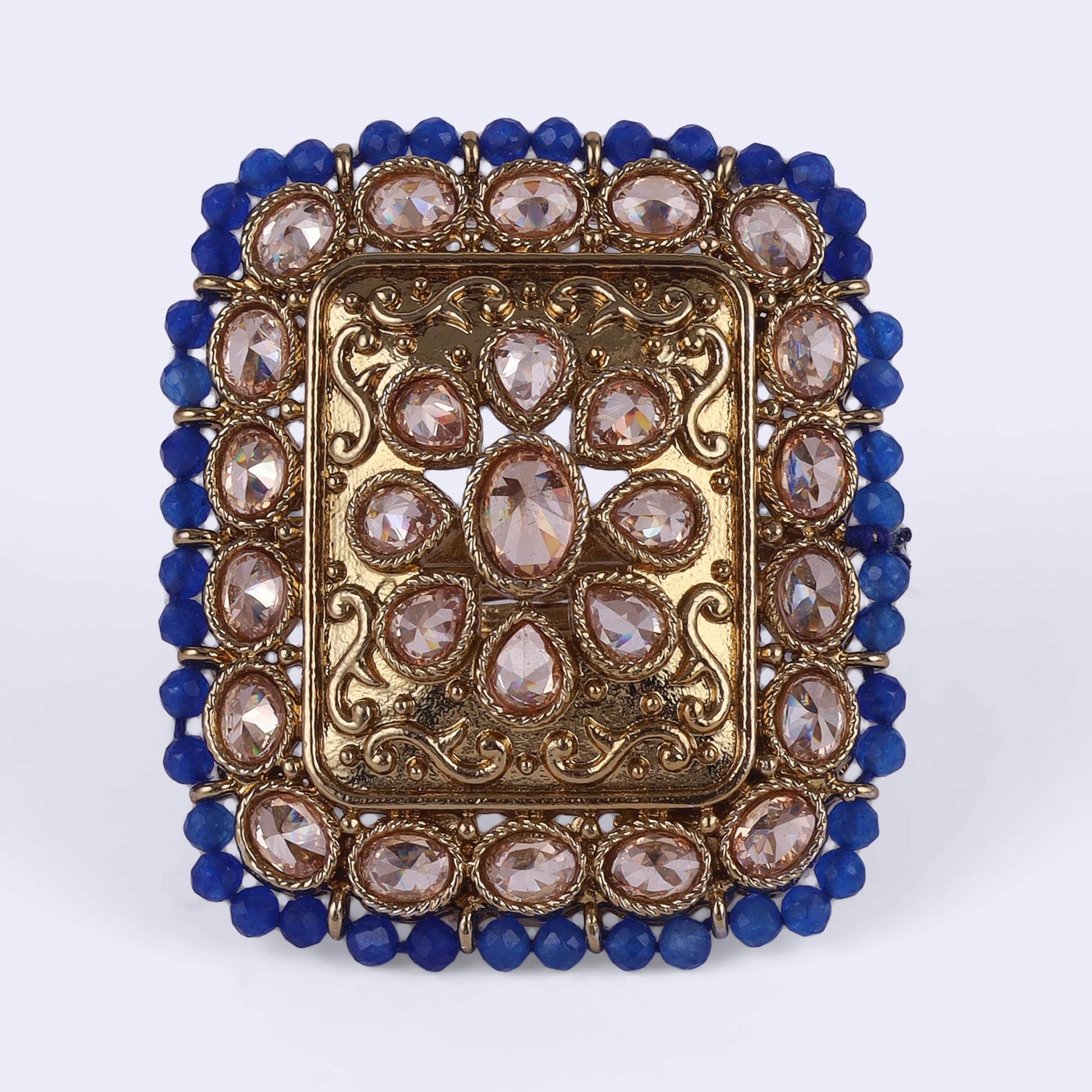 Saloni Fashion Jewellery Admirable Square and Oval Shape Gold Plated Adjustable Finger Ring For Women and Girls