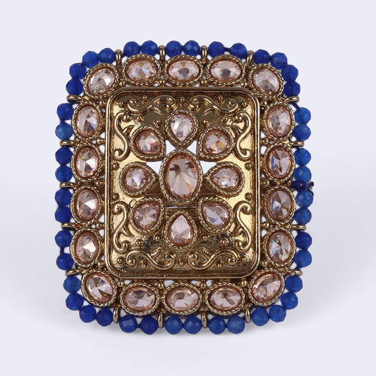 Saloni Fashion Jewellery Admirable Square and Oval Shape Gold Plated Adjustable Finger Ring For Women and Girls