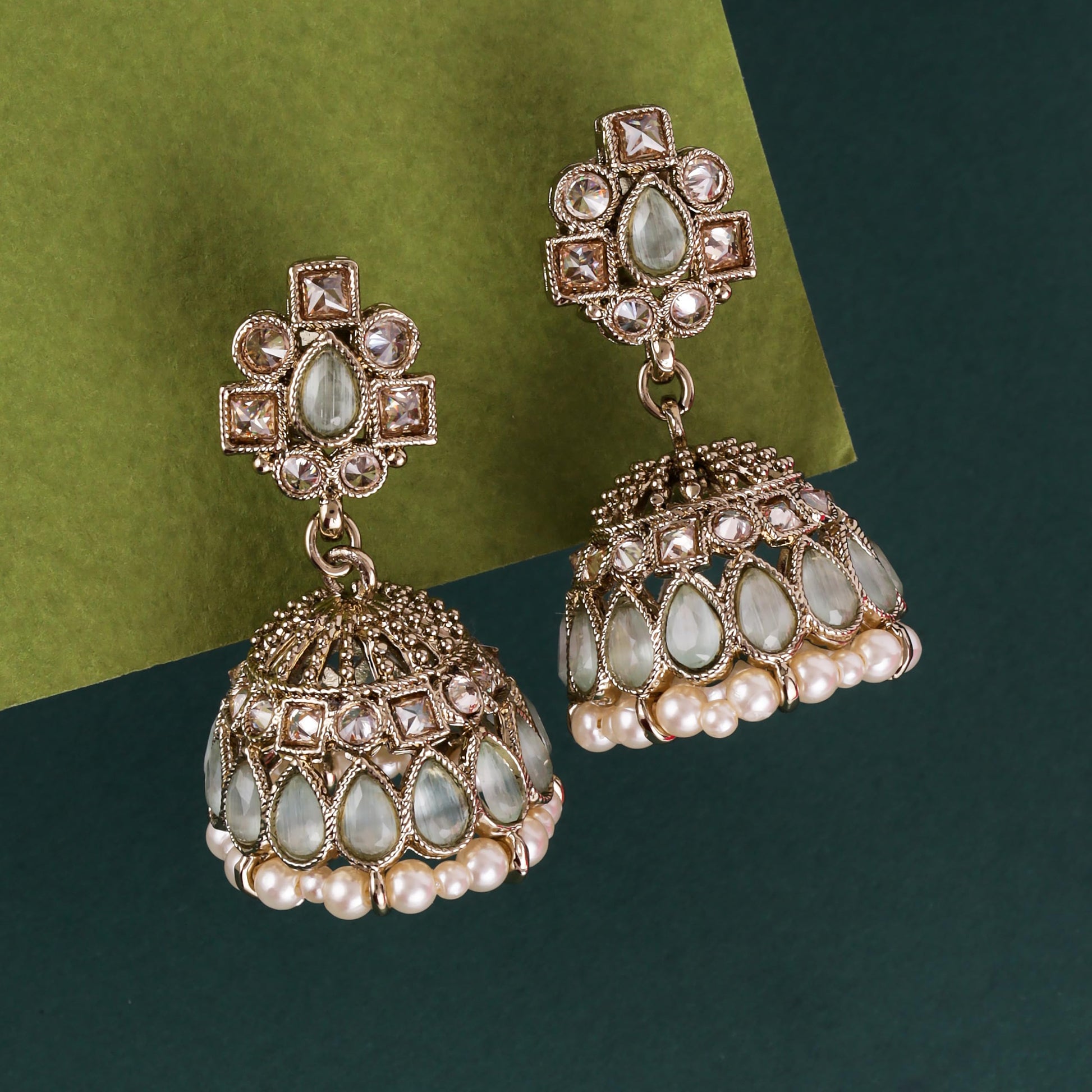 Saloni Fashion Jewellery Designer Oval Shape Sky Blue Uncut Kundan Stone Antique Gold Plated Jhumki Earring For Women and Girls