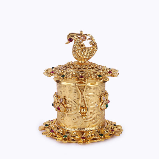 Saloni Fashion Jewellery Traditional Peacock and Flower Design Gold Plated Sindoor Dani/Dibbi For Women