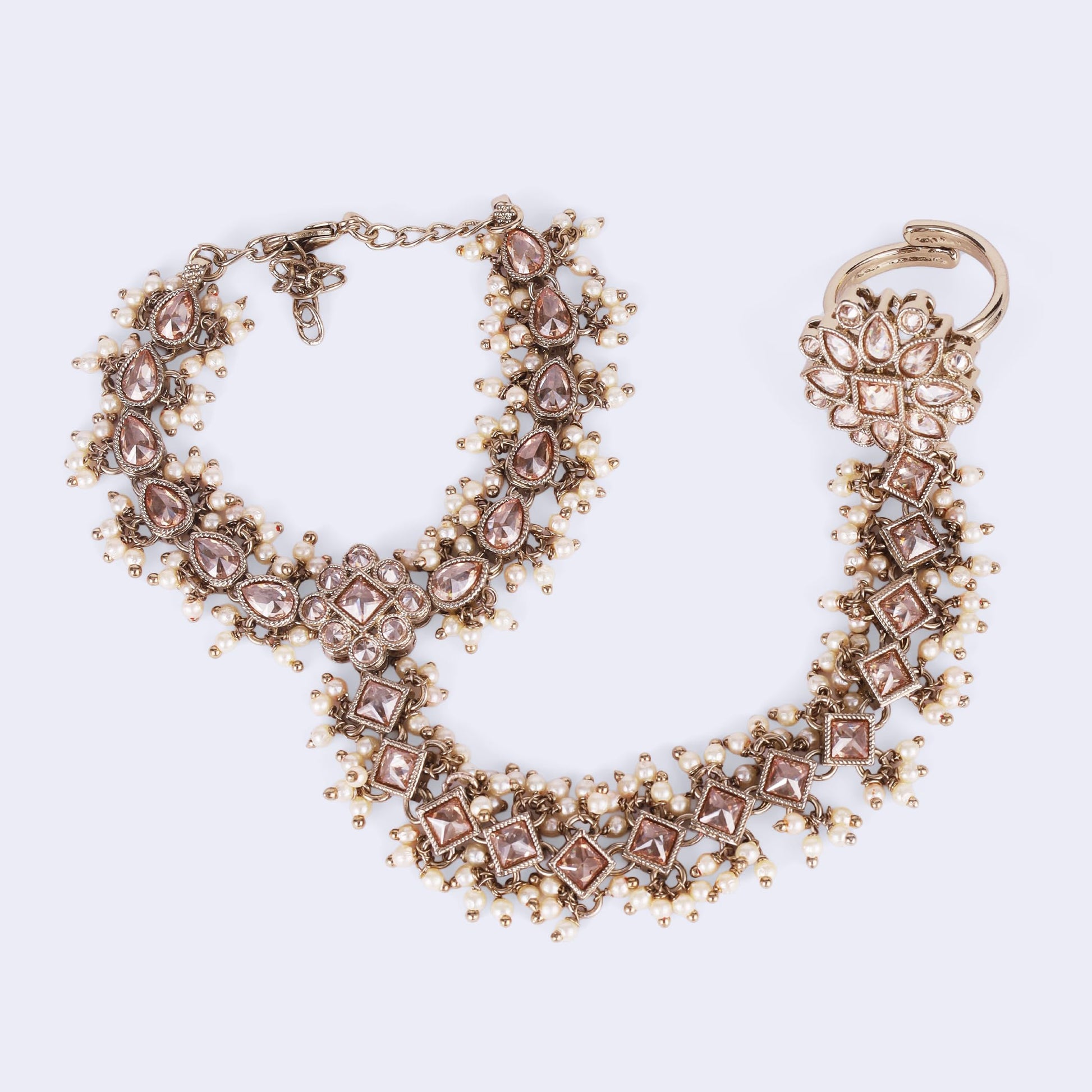 Saloni Fashion Jewellery Traditional Fabulous Flower and Oval Design Gold Plated Pearl Set of 2 Adjustable Hathphool(Panja) For Women