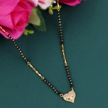 Saloni Fashion Jewellery Traditional Incredible Heart Shape Gold Plated Combo Set of 2 Black Beaded Adjustable Chain Mangalsutra For Women
