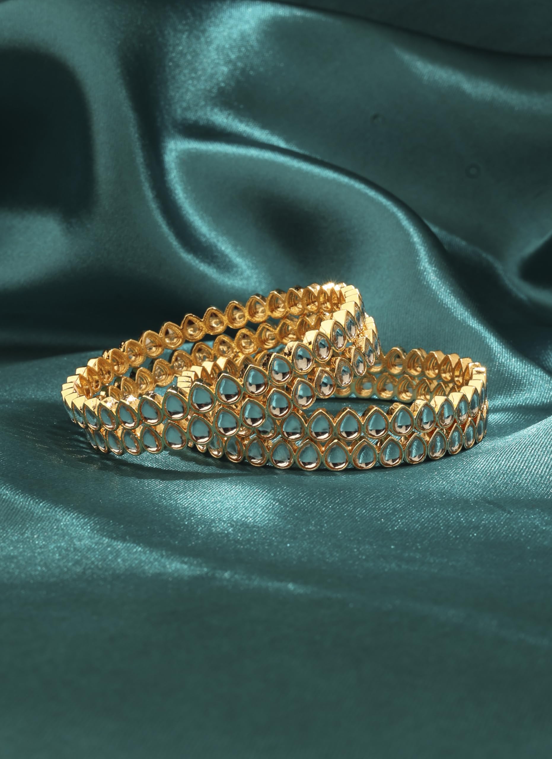 Saloni Fashion Jewellery Modern Oval Shape White Kundan Stone Gold Plated Set Of 2 Bangle Set For Women and Girls