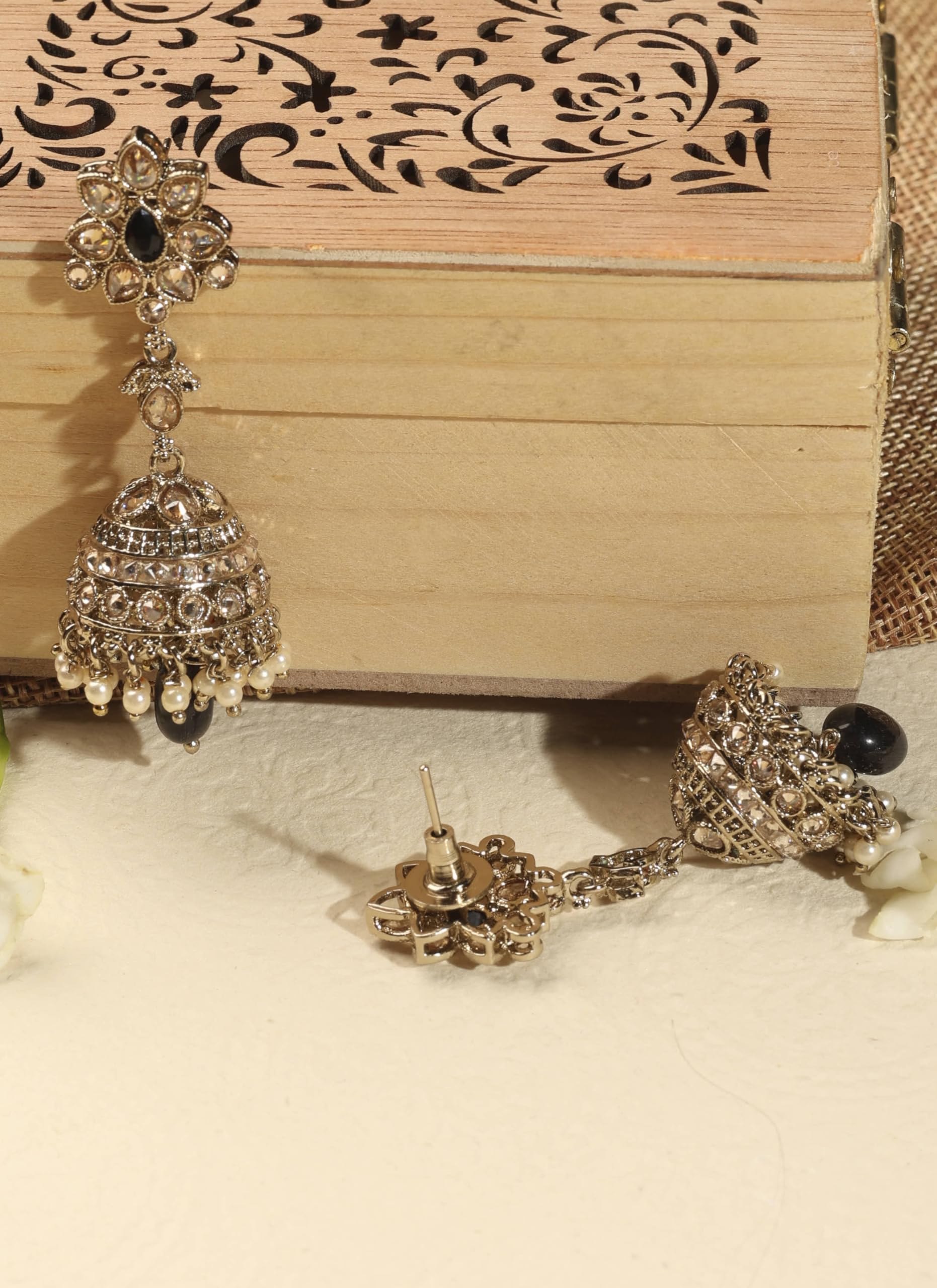 Saloni Fashion Jewellery Traditional Flower and Oval Shape Antique Gold Plated Brass Jhumki Earring For Women and Girls
