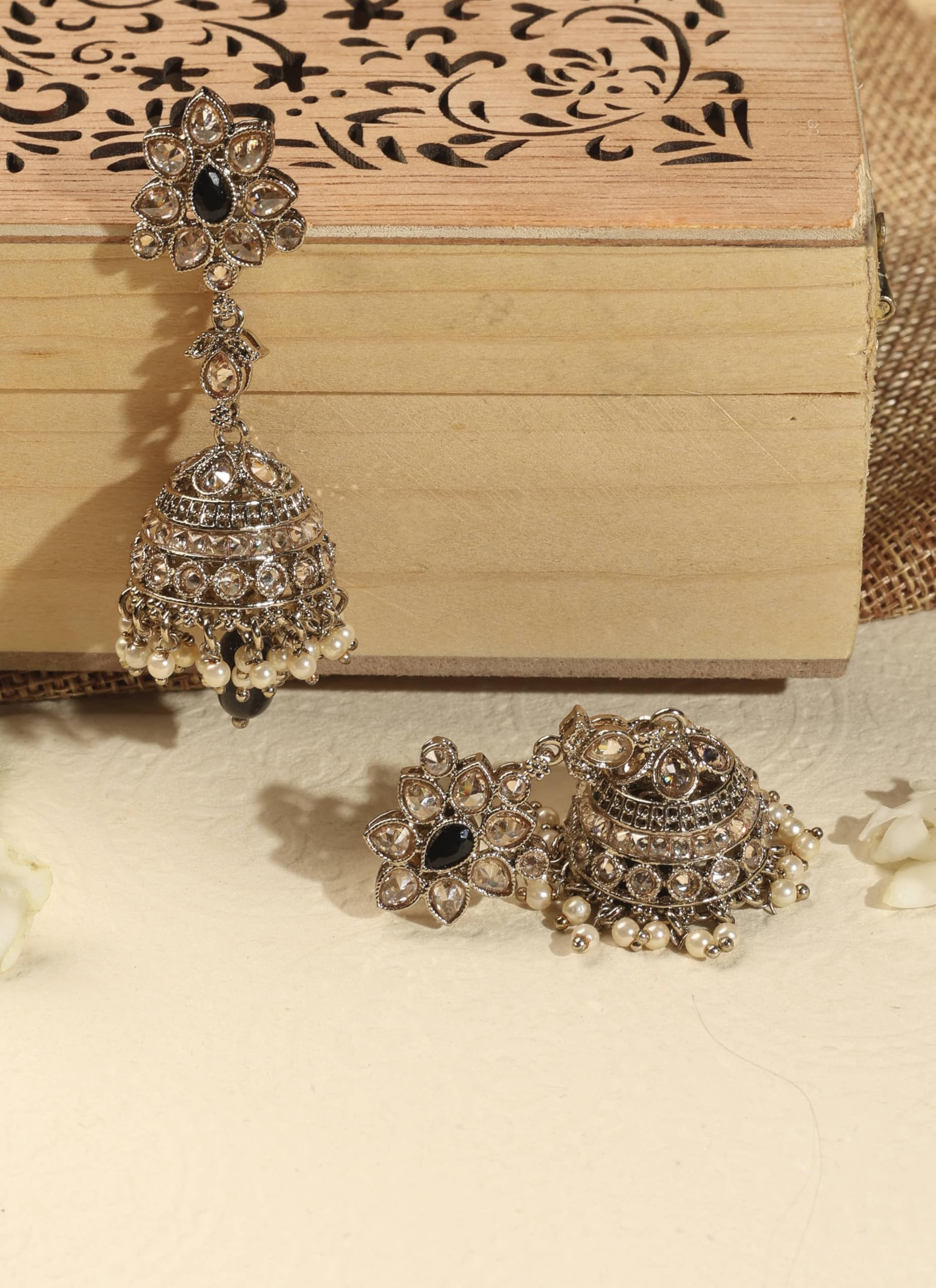 Saloni Fashion Jewellery Traditional Flower and Oval Shape Antique Gold Plated Brass Jhumki Earring For Women and Girls