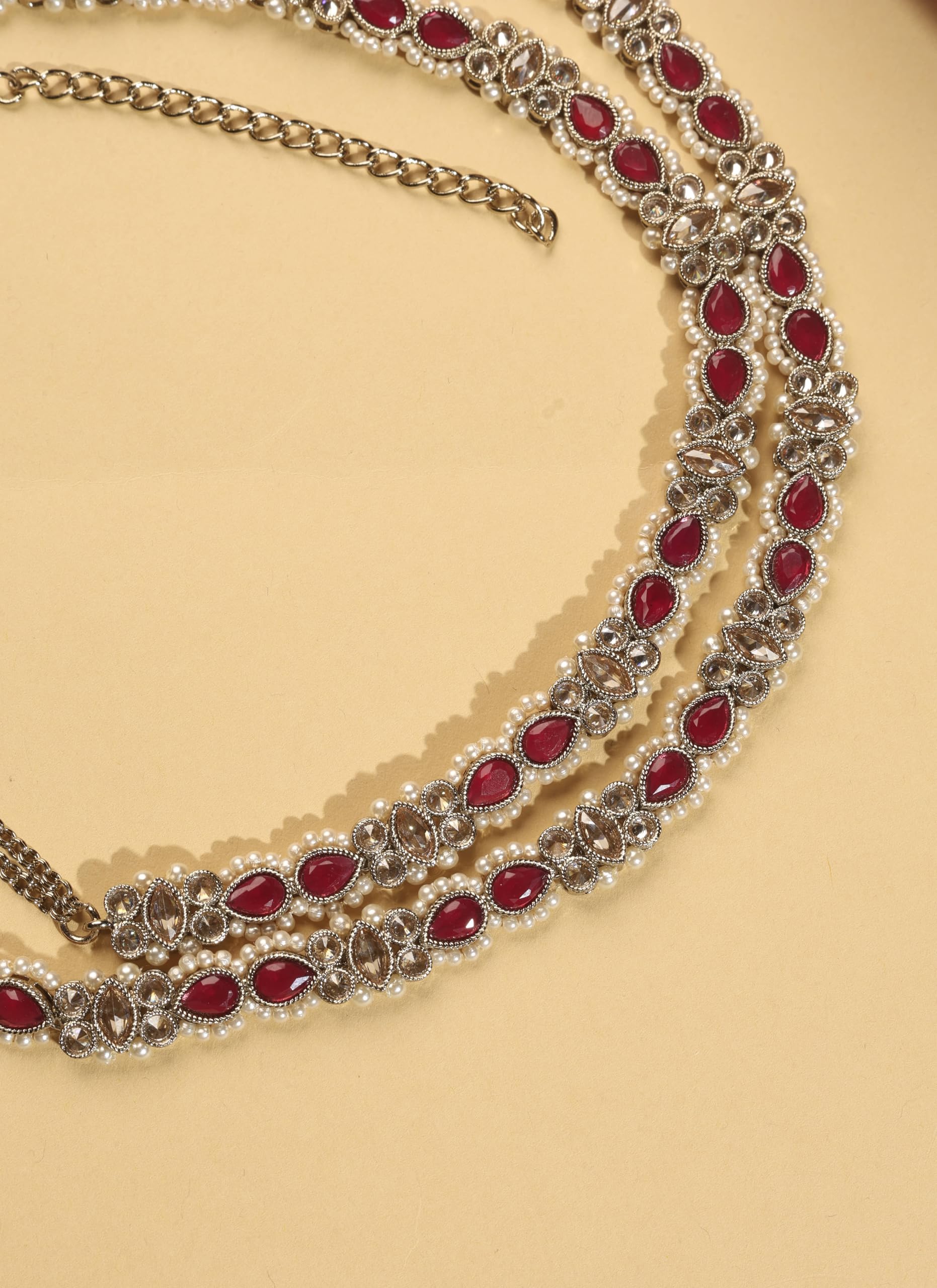 Saloni Fashion Jewellery Desirable Oval Shape and Pearl Ruby Kundan Stone Antique Gold Plated Waist belt(Kamarband) For Women and Girls