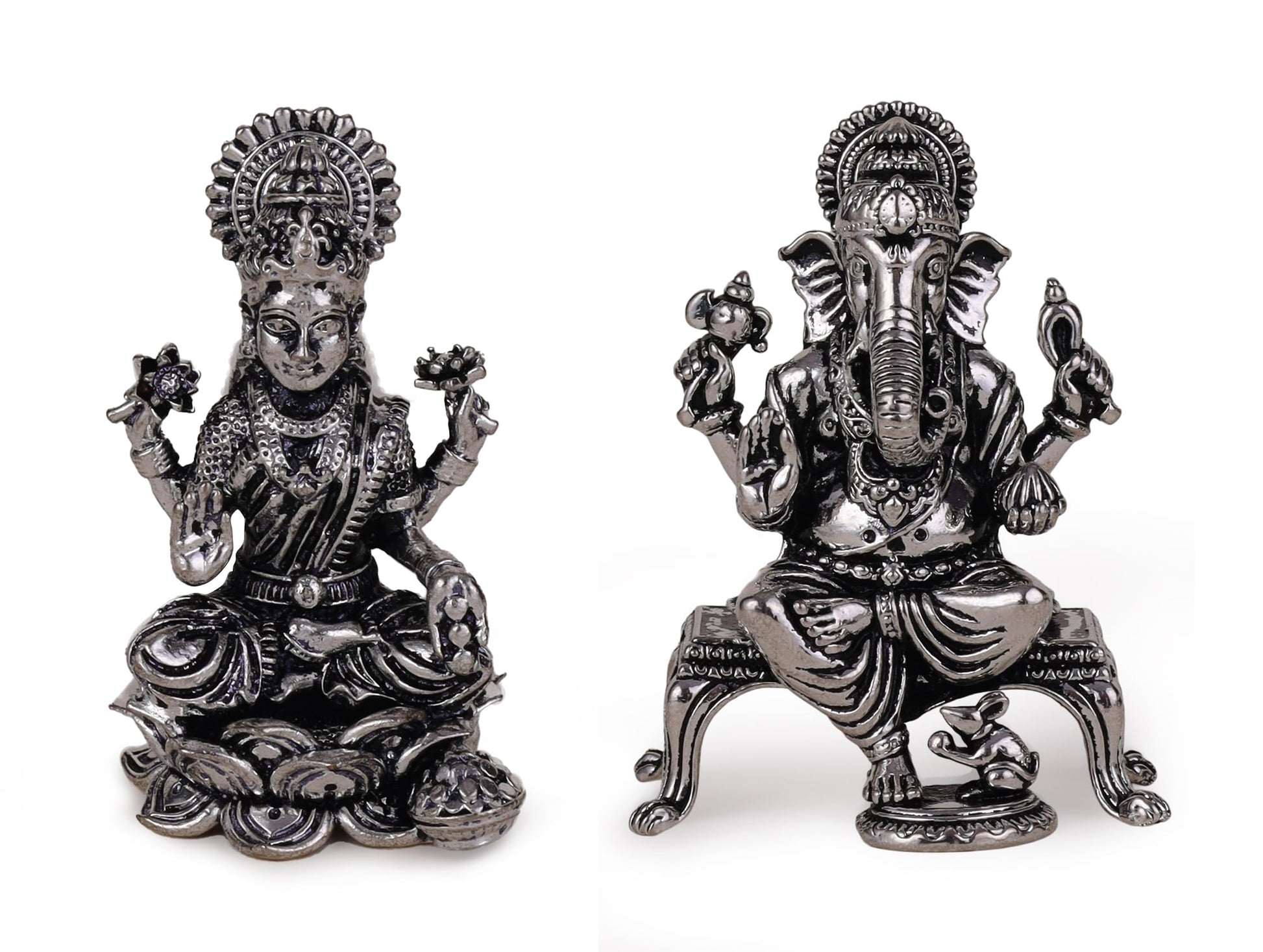 Saloni Fashion Jewellery Lord Ganesha and Devi Laxmi Oxidised Silver Plated Combo Set of 2 Idol/Murti Home And Office Decorative Gifting