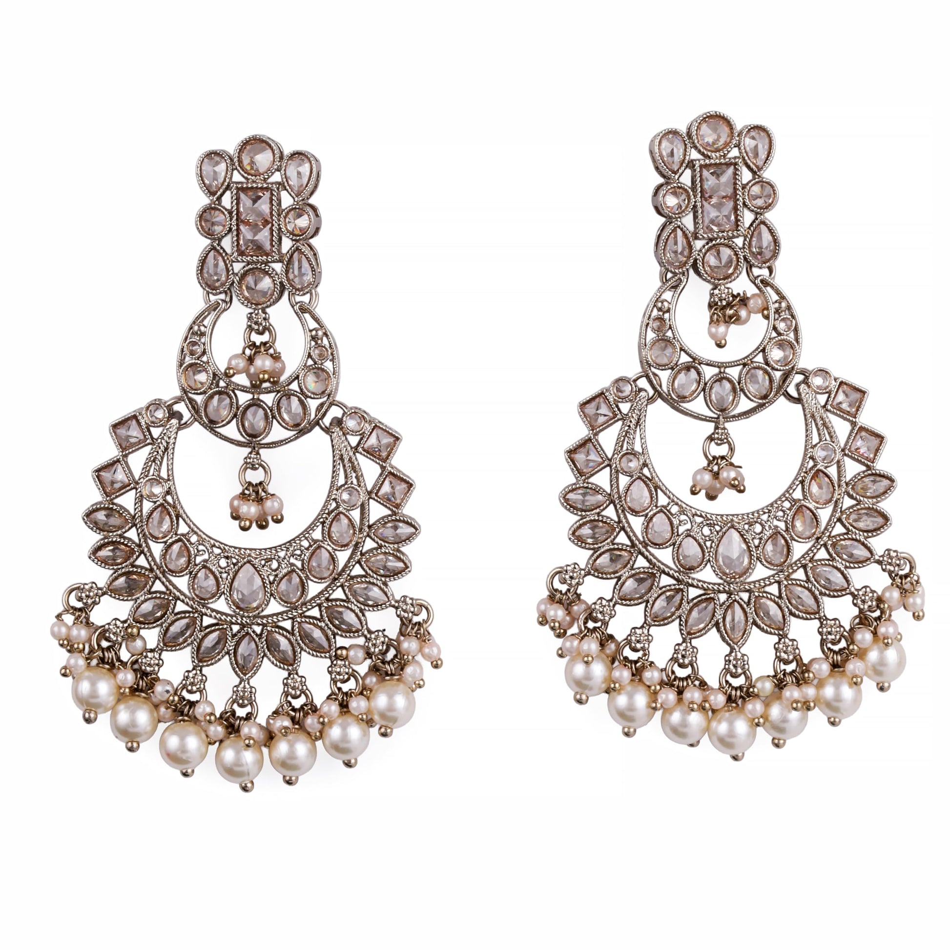 Saloni Fashion Jewellery Incredible Pear and Chandelier Shape Mother of Pearl White Uncut Kundan Stone Antique Gold Plated Earring For Women and Girls