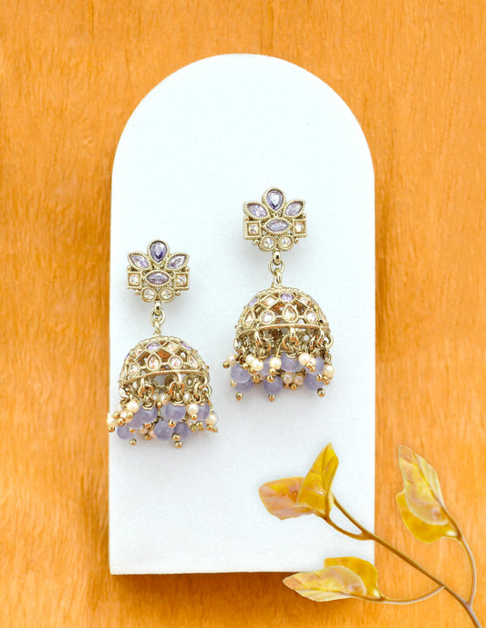 Saloni Fashion Jewellery Ethnic Flower Design Pearl Kundan Antique Gold Plated Jhumki Earring For Women and Girls