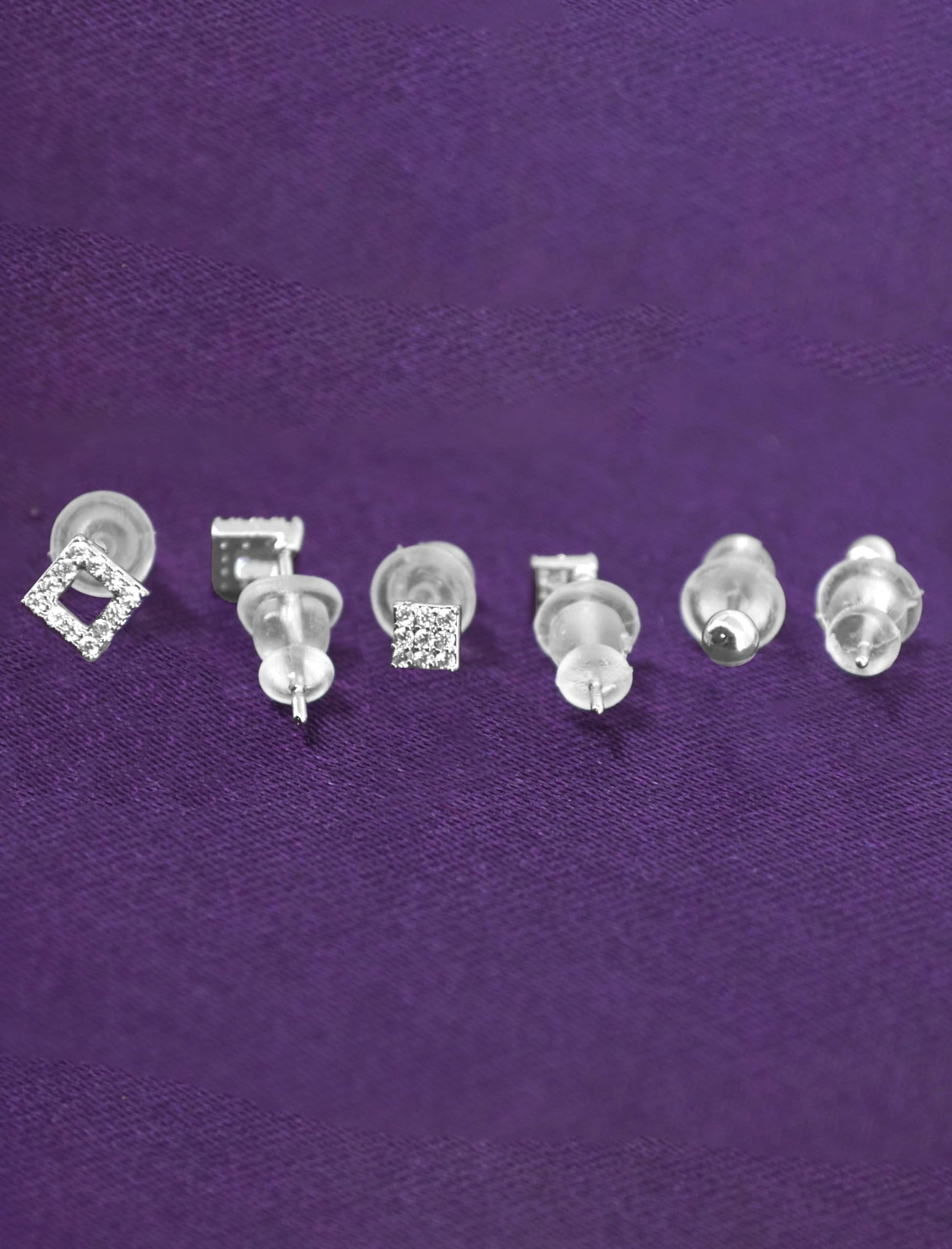 Saloni Fashion Jewellery Pretty Traingle Shape CZ Brass Silver Plated Set of 3 Combo Stud Earring For Women and Girls