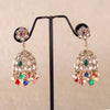 Flower Shape Multi Uncut Kundan Stone Antique Gold Plated Jhumki Earring