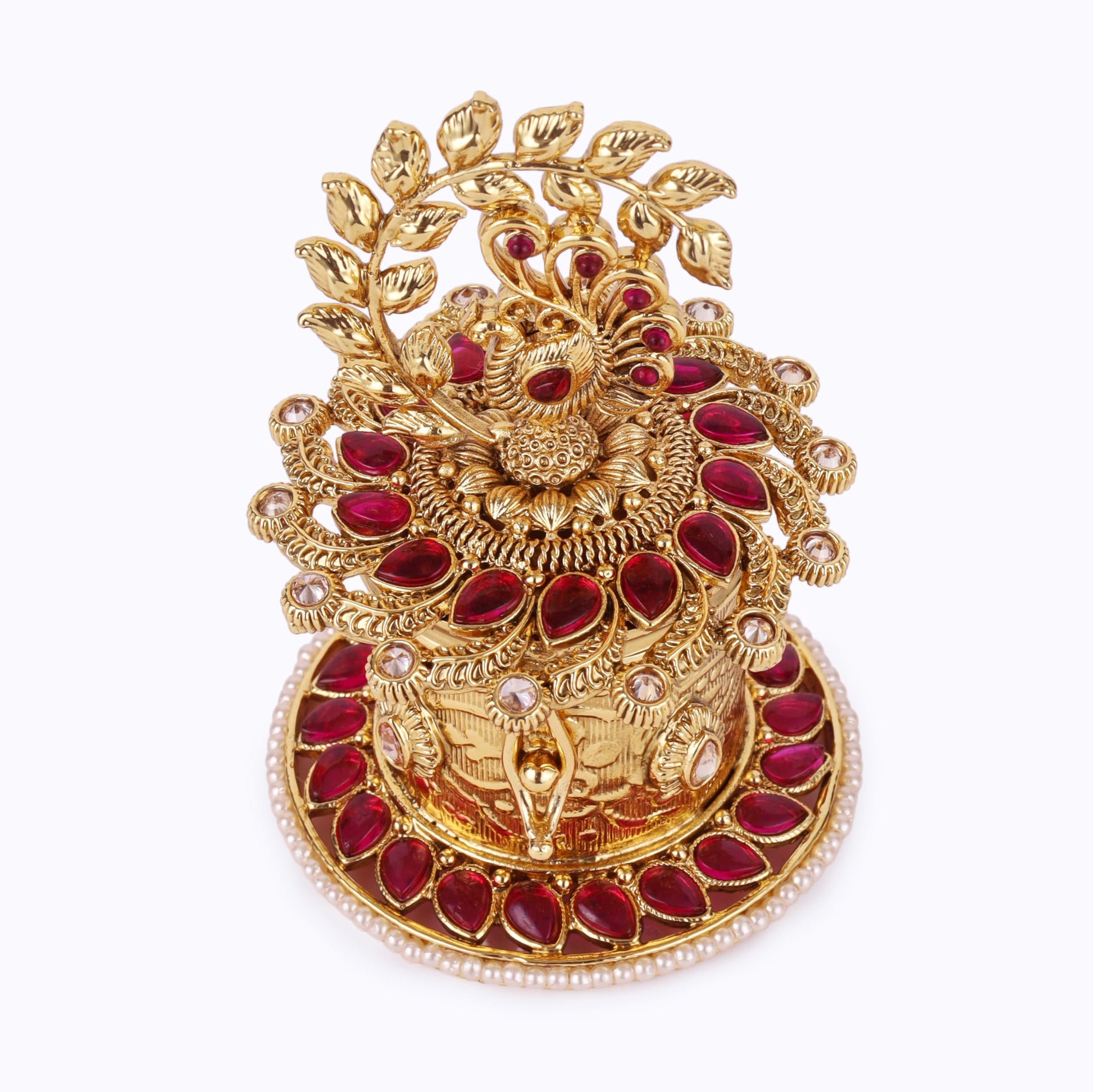 Saloni Fashion Jewellery Traditional Leaf and Peacock Design Gold Plated Sindoor Dani/Dibbi For Women