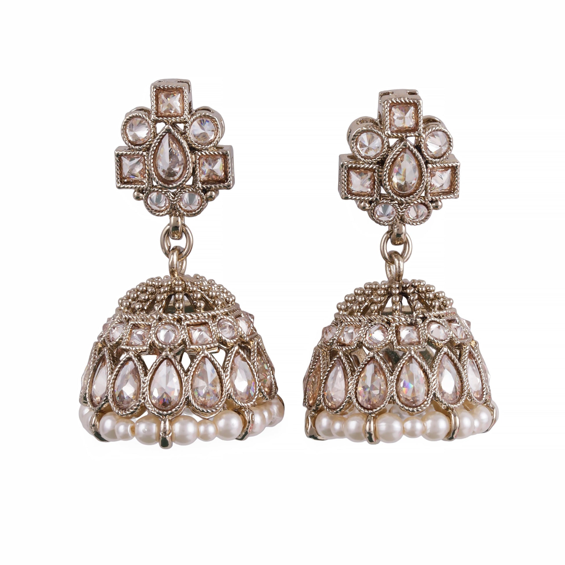 Saloni Fashion Jewellery Delightful Oval Shape Brown Uncut Kundan Stone Antique Gold Plated Jhumki Earring For Women and Girls