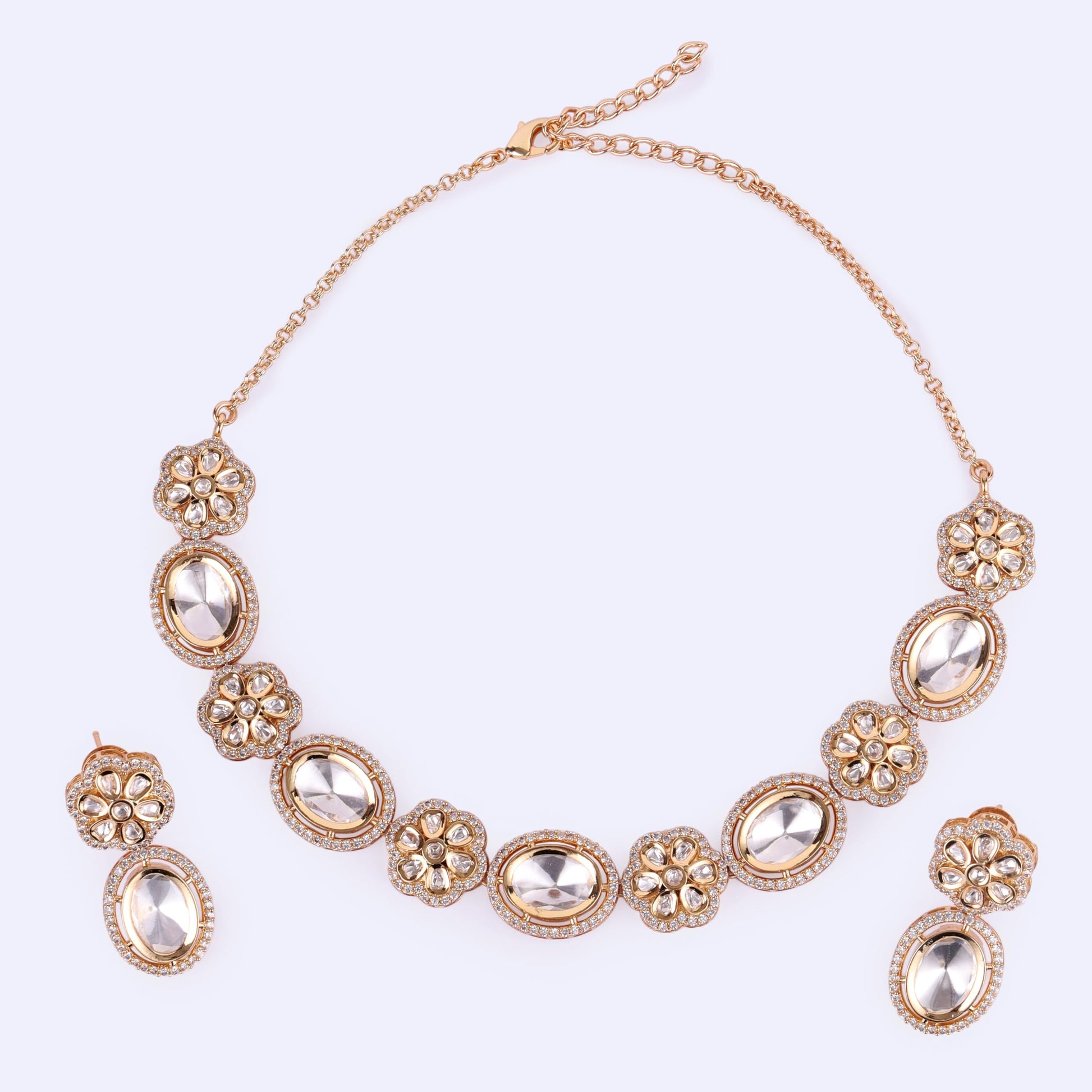 Saloni Fashion Jewellery Charming Flower and Circle Shape Uncut Kundan Stone 18 KT Gold Plated Brass Choker Necklace Set For Women and Girls