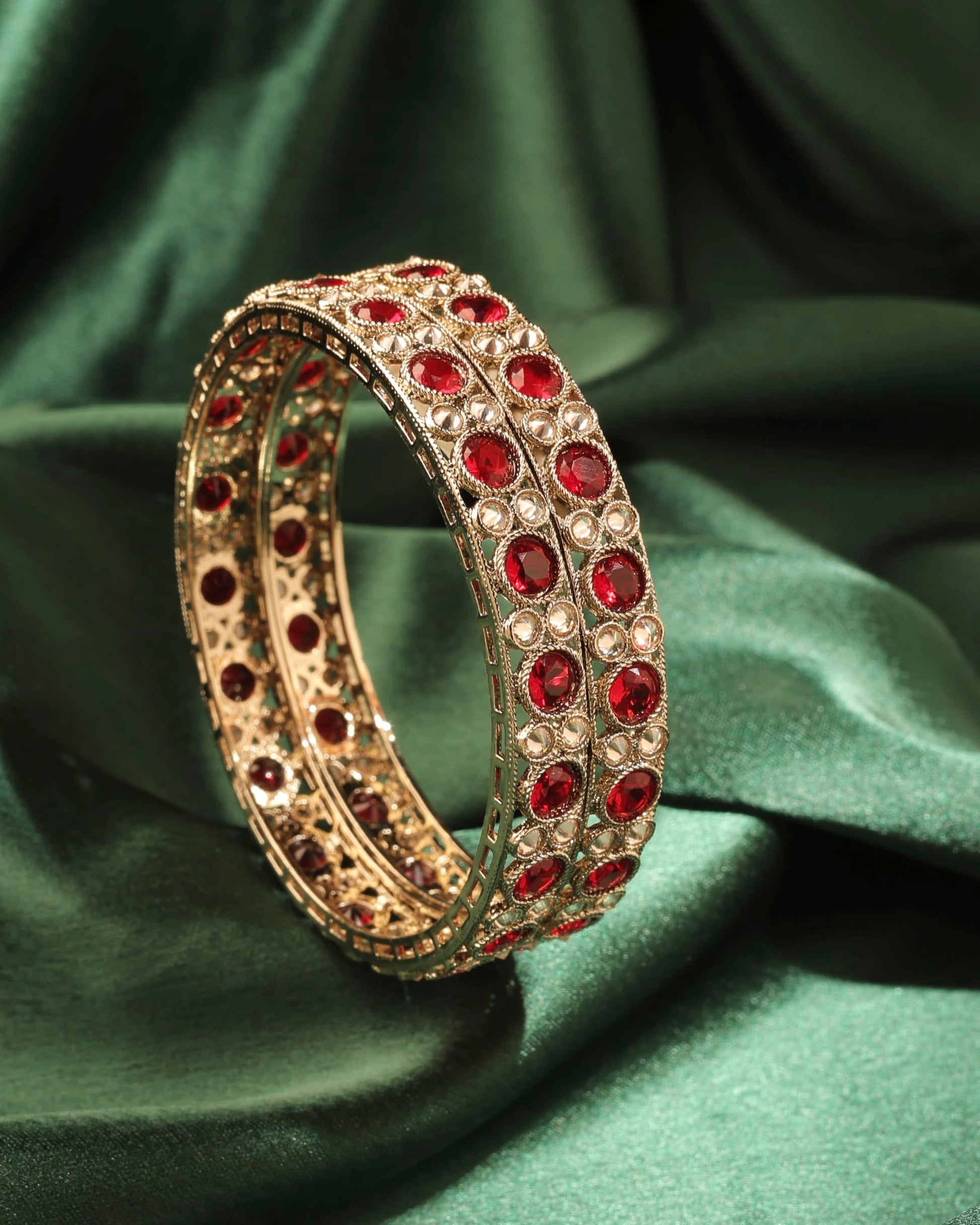 Saloni Fashion Jewellery Superb Round Shape Antique Gold Plated Maroon Uncut Kundan Stone Set Of 2 Bangle Set For Women and Girls