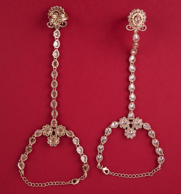Saloni Fashion Jewellery Luxurious Oval and Flower Shape Mother of Pearl Brown Uncut Kundan Stone Antique Gold Plated Choker and Long Haram Jewllery Sets For Women and Girls