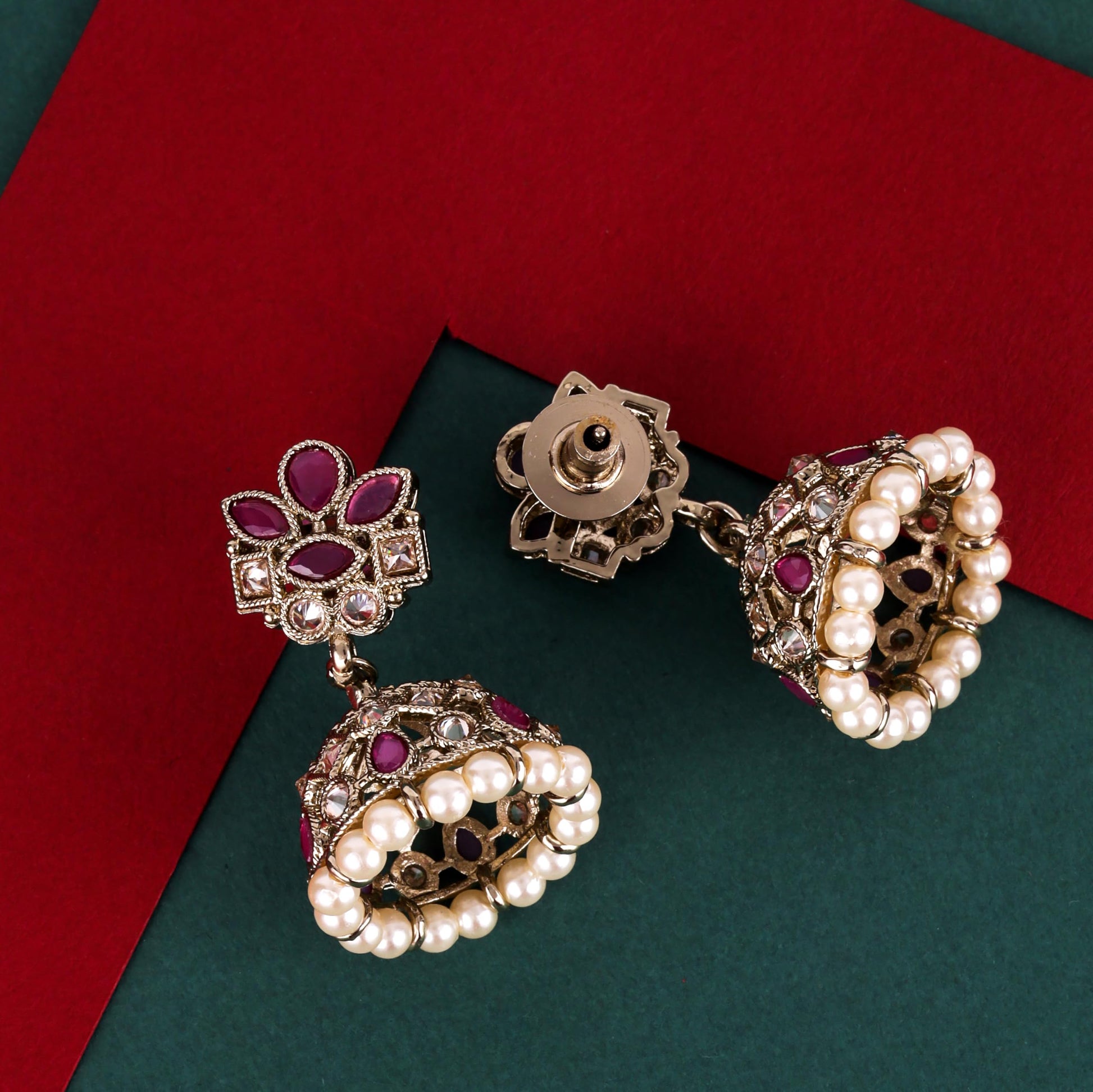 Saloni Fashion Jewellery Attractive Flower Design Pink Uncut Kundan Stone Antique Gold Plated Jhumki Earring For Women and Girls