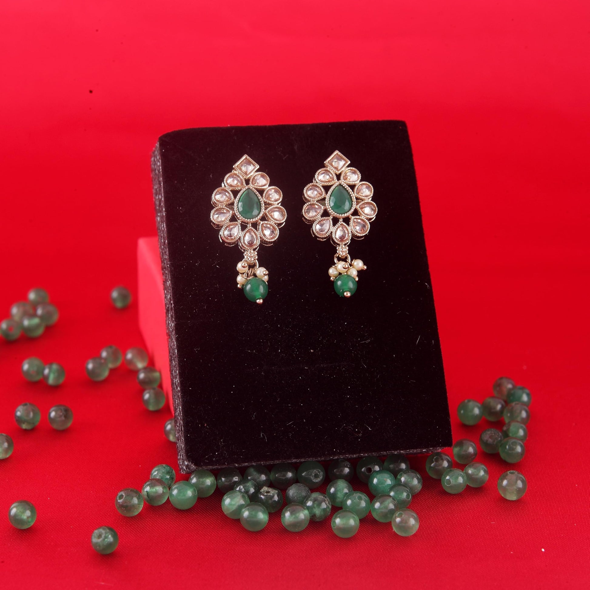 Saloni Fashion Jewellery Lovely Oval Shape Green Uncut Kundan Stone Antique Gold Plated Jhumki Earring For Women and Girls