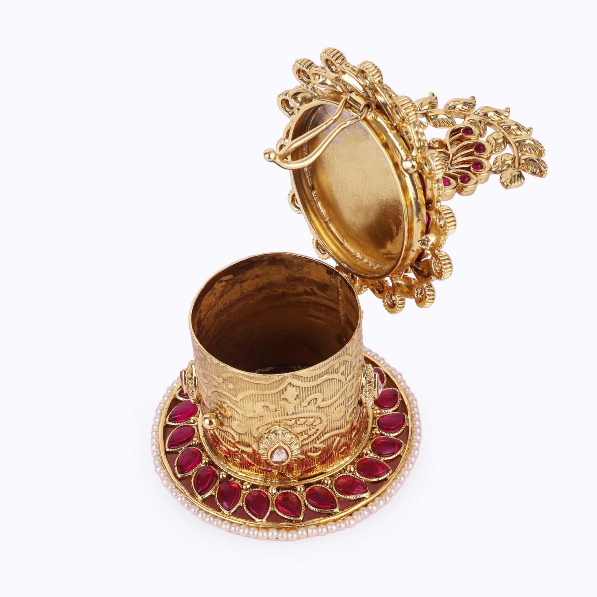 Saloni Fashion Jewellery Traditional Leaf and Peacock Design Gold Plated Sindoor Dani/Dibbi For Women