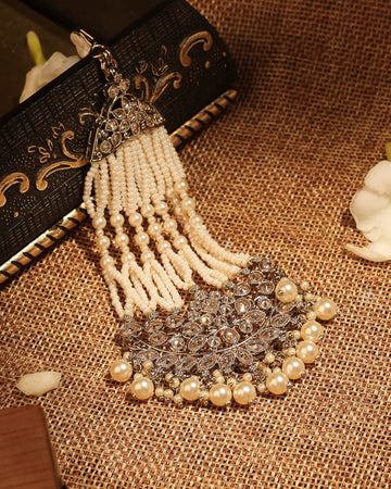 Saloni Fashion Jewellery Lovely Flower and Oval Shape Gold Plated Lariat Pearl Brown Kundan Stone Passa/Matha Patti For Women and Girls