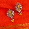 Flower Design Yellow Uncut Kundan Stone Mother of Pearl Antique Gold Plated Dangle Earring
