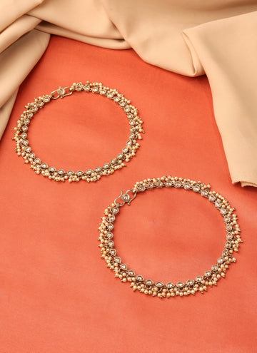 Saloni Fashion Jewellery Stylish Ova Shape Pearl Brown Kundan Stone Antique Gold Plated Anklet(Payel) For Women and Girls