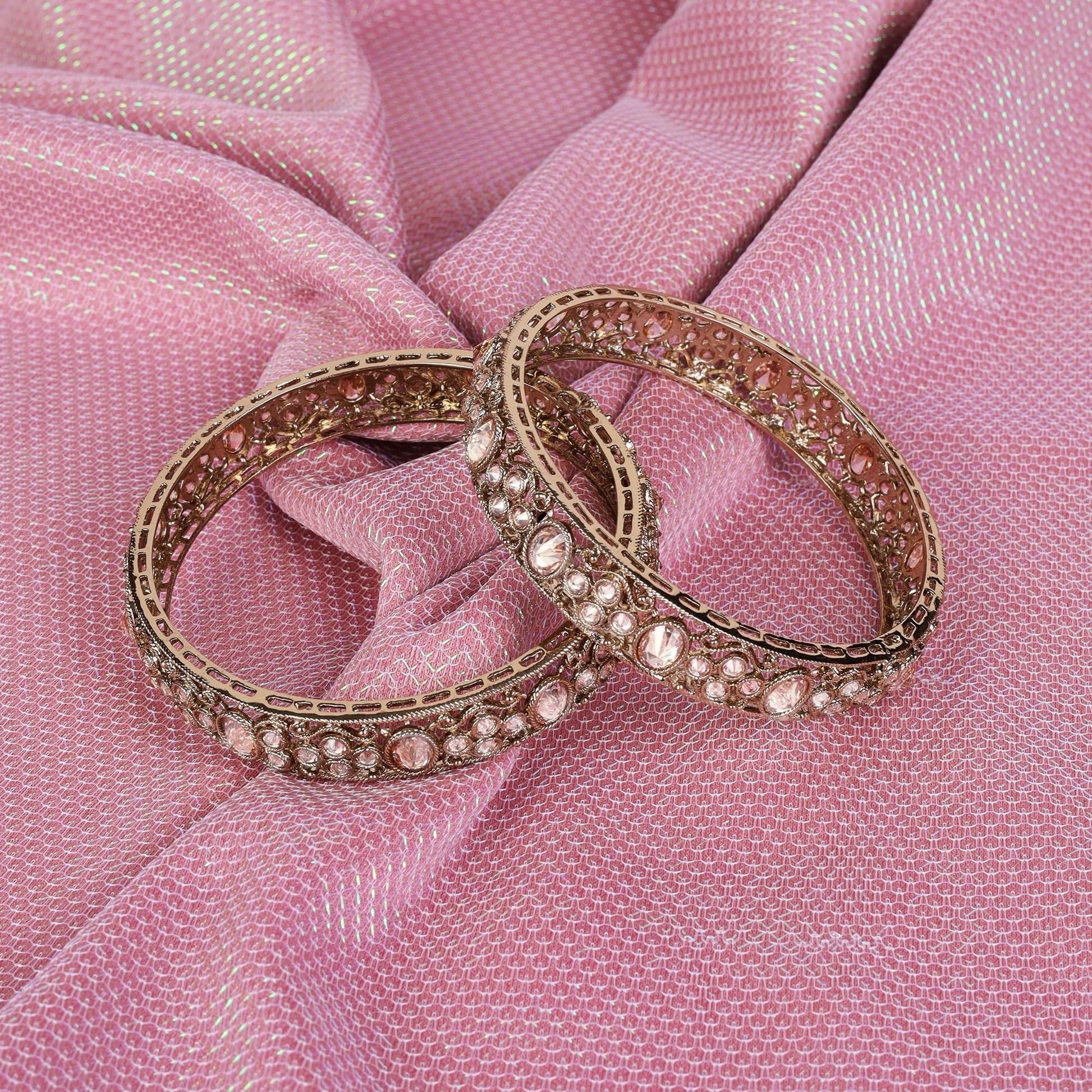 Saloni Fashion Jewellery Lavish Round Shape Crystal Stone Antique Gold Plated Set Of 2 Bangles For Women