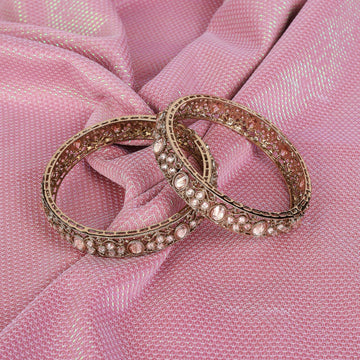 Saloni Fashion Jewellery Lavish Round Shape Crystal Stone Antique Gold Plated Set Of 2 Bangles For Women