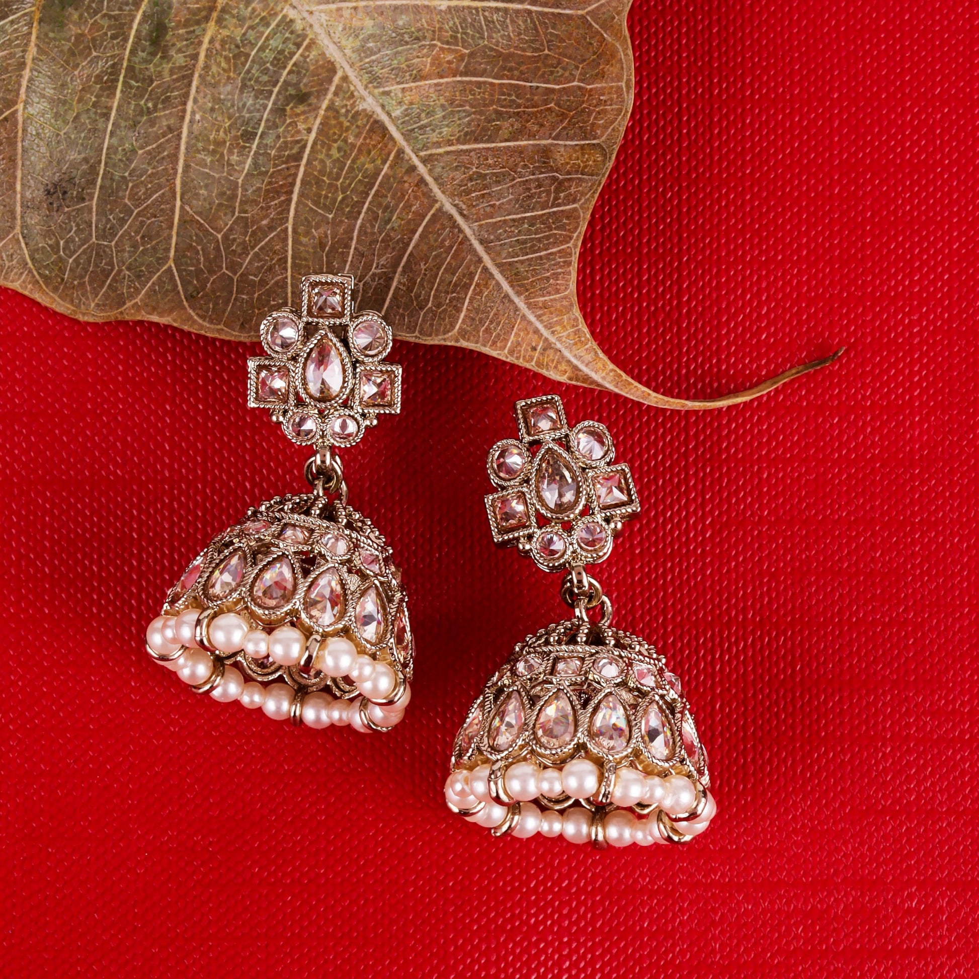 Saloni Fashion Jewellery Delightful Oval Shape Brown Uncut Kundan Stone Antique Gold Plated Jhumki Earring For Women and Girls
