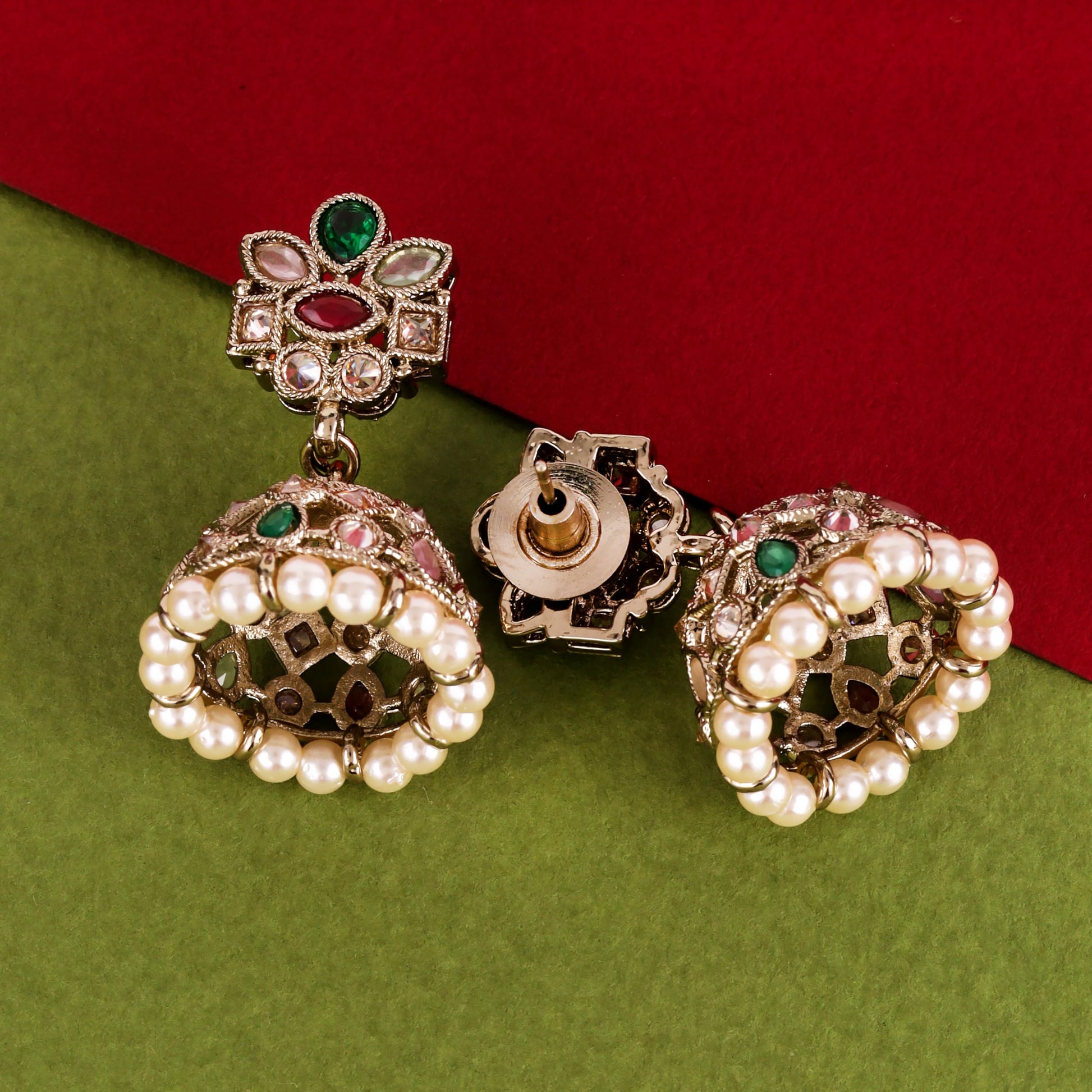 Saloni Fashion Jewellery Astonish Flower Design Multi Uncut Kundan Stone Antique Gold Plated Jhumki Earring For Women and Girls