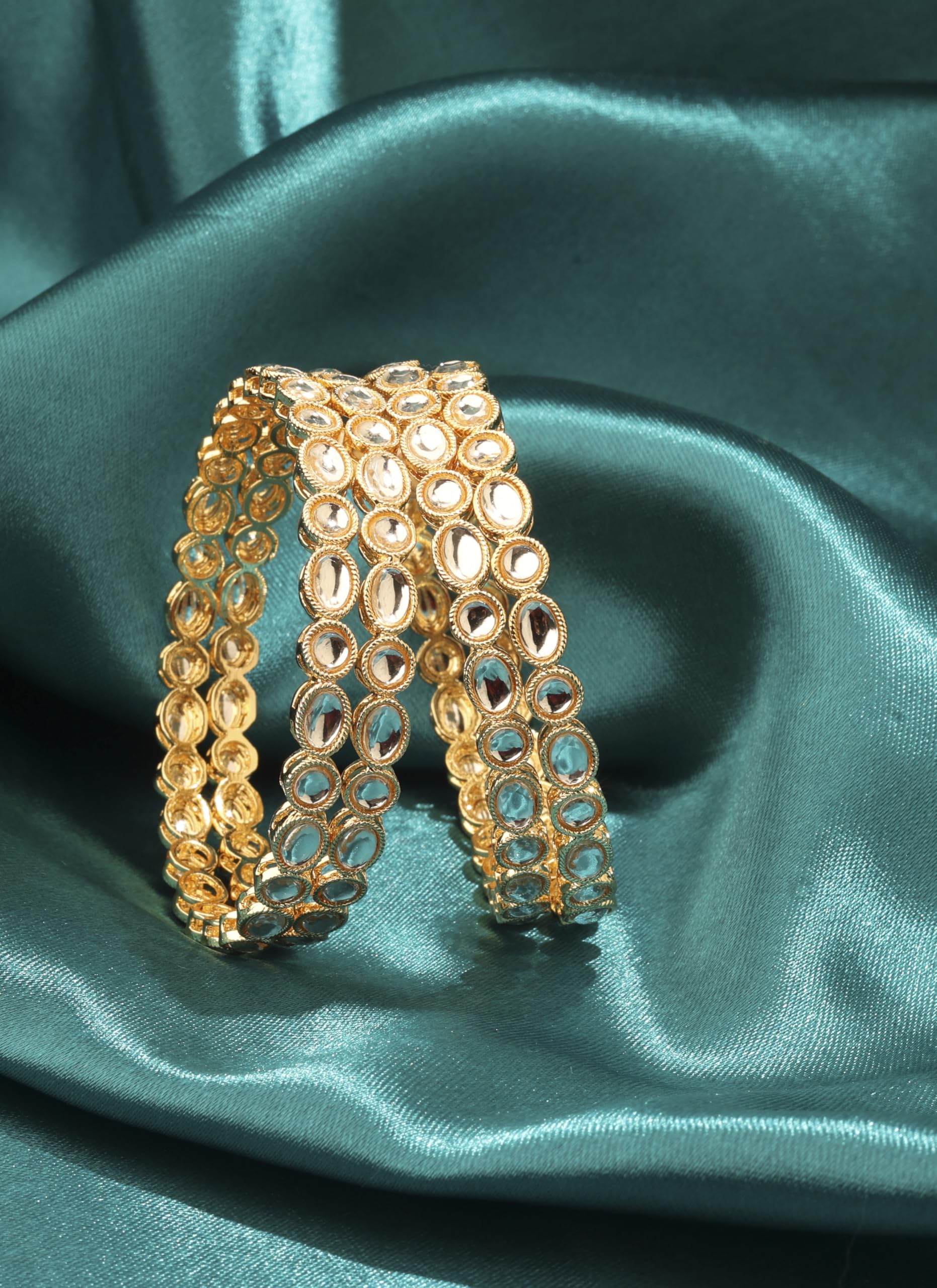 Saloni Fashion Jewellery Splendid Circle and Round Kundan Stone Gold Plated Set Of 4 Bangle Set For Women and Girls