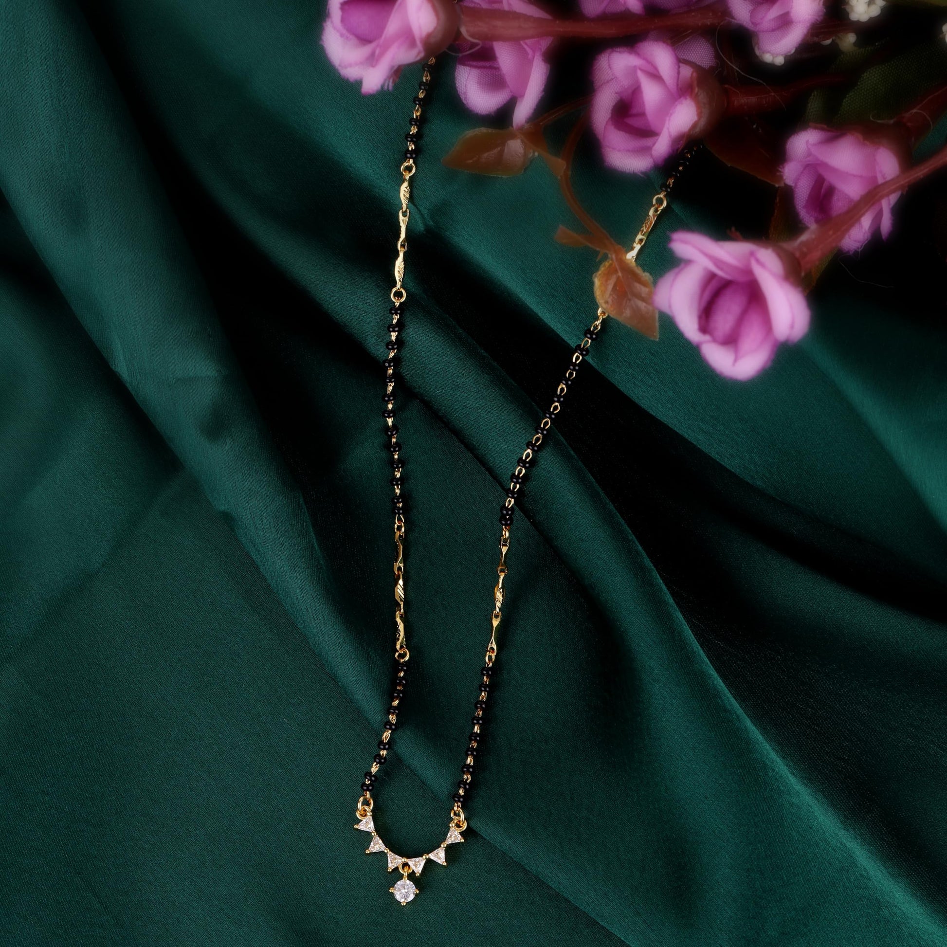 Saloni Fashion Jewellery Traditional Beautiful Round and Triangle Shape Gold Plated Combo Set of 2 Black Beaded Adjustable Chain Mangalsutra For Women