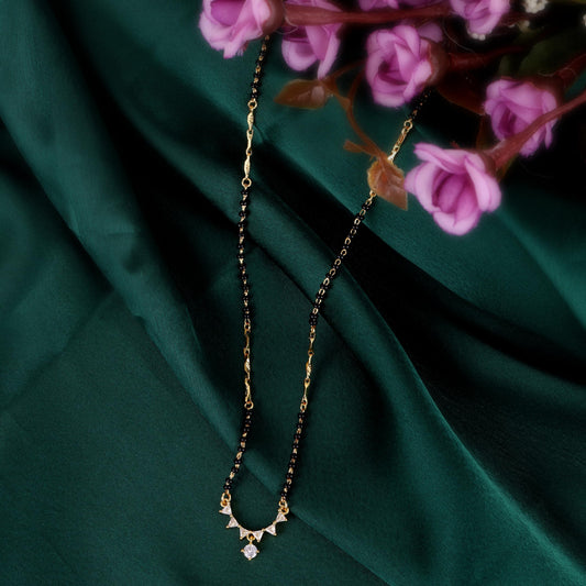 Saloni Fashion Jewellery Traditional Beautiful Round and Triangle Shape Gold Plated Combo Set of 2 Black Beaded Adjustable Chain Mangalsutra For Women