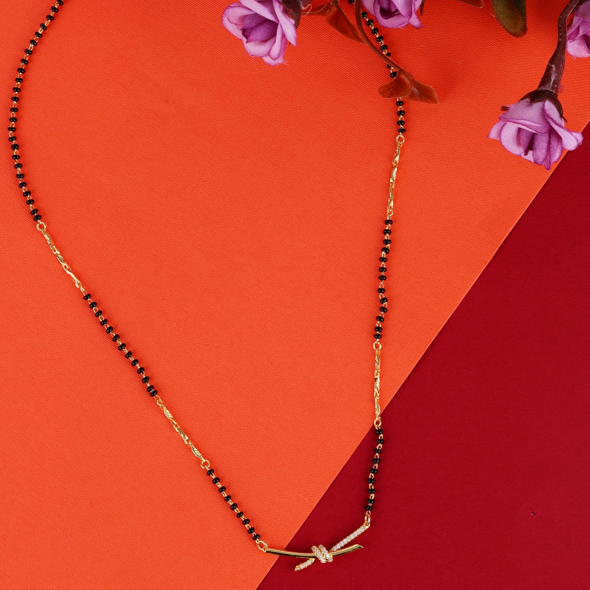 Saloni Fashion Jewellery Traditional Splendid Flower Design Gold Plated Combo Set of 2 Black Beaded Adjustable Chain Mangalsutra For Women
