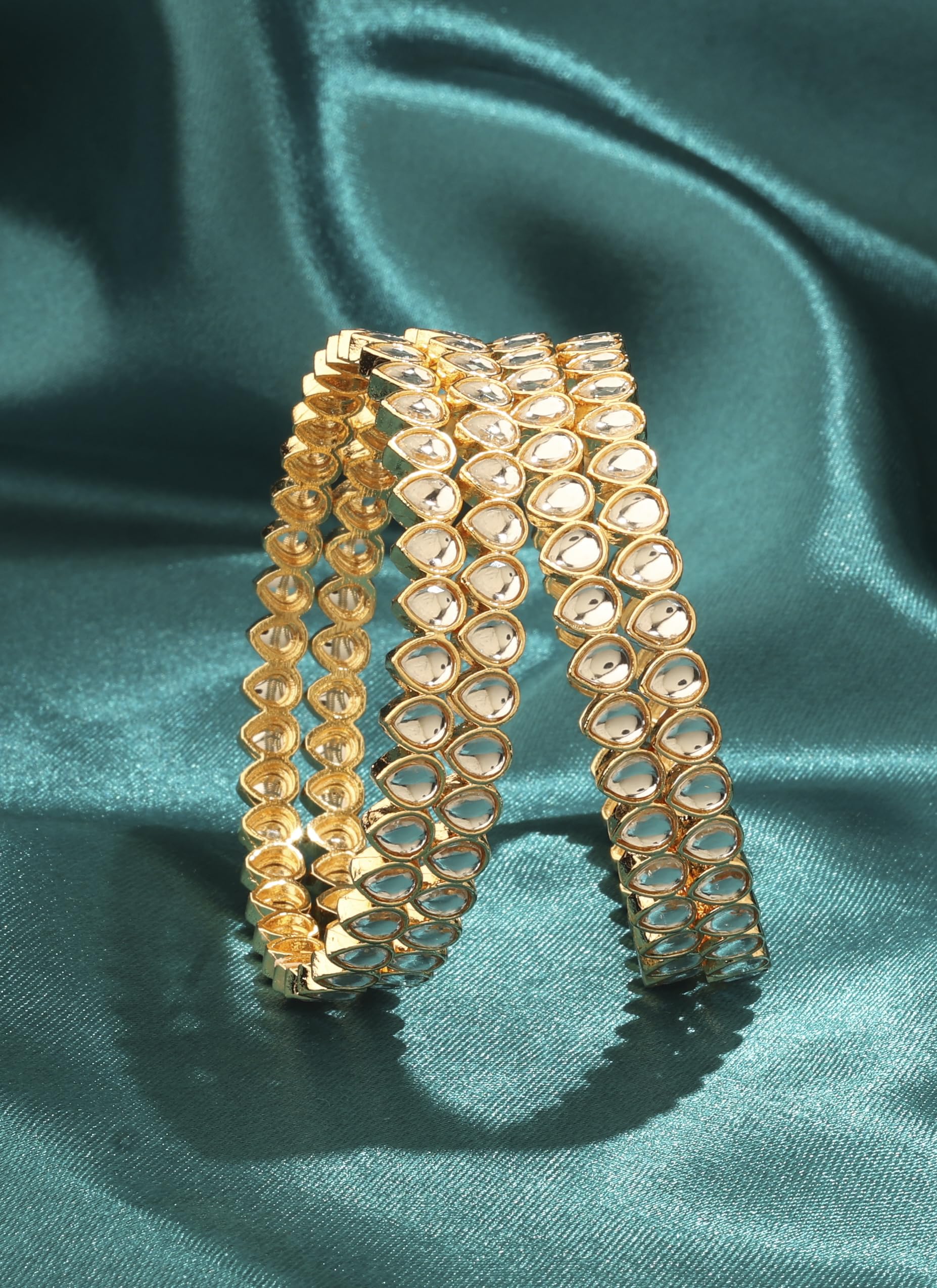 Saloni Fashion Jewellery Modern Oval Shape White Kundan Stone Gold Plated Set Of 2 Bangle Set For Women and Girls