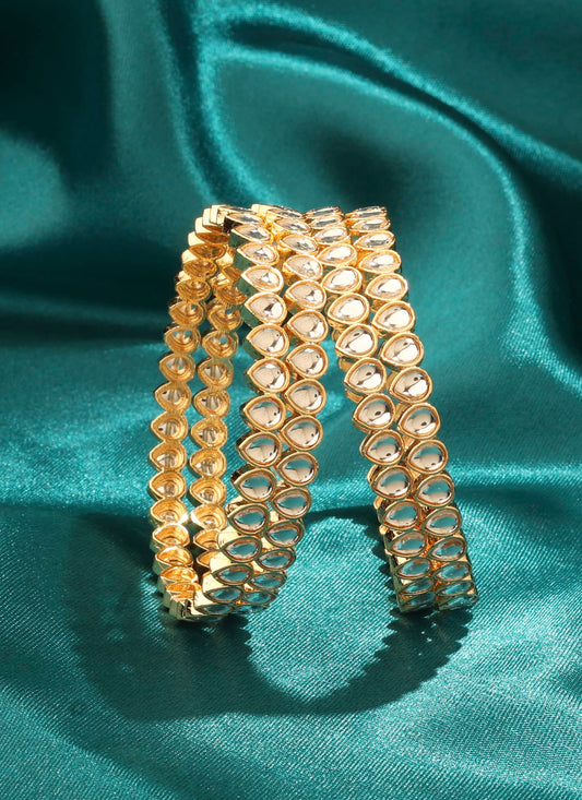 Saloni Fashion Jewellery Modern Oval Shape White Kundan Stone Gold Plated Set Of 2 Bangle Set For Women and Girls