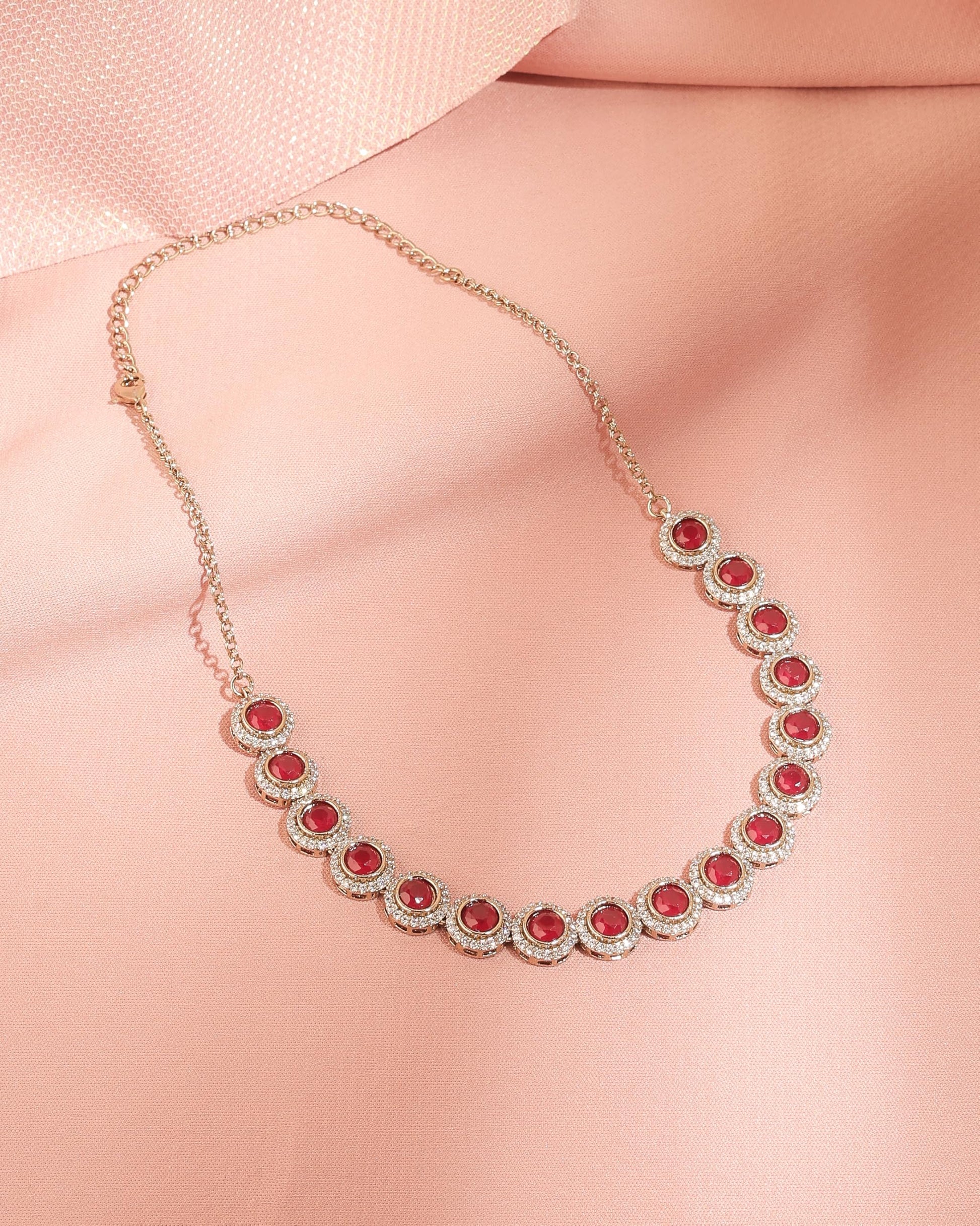 Saloni Fashion Jewellery Stylish Round Shape CZ Studded Antique Gold Plated Red Uncut Kundan Stone Brass Choker Necklace Set For Women and Girls