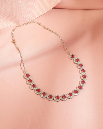 Saloni Fashion Jewellery Stylish Round Shape CZ Studded Antique Gold Plated Red Uncut Kundan Stone Brass Choker Necklace Set For Women and Girls