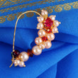 Saloni Fashion Jewellery Traditional Beautiful Oval Shape Gold Plated Combo Set of 2 Maharashtrian Nosepin / Nath Without Piercing For Women and Girls
