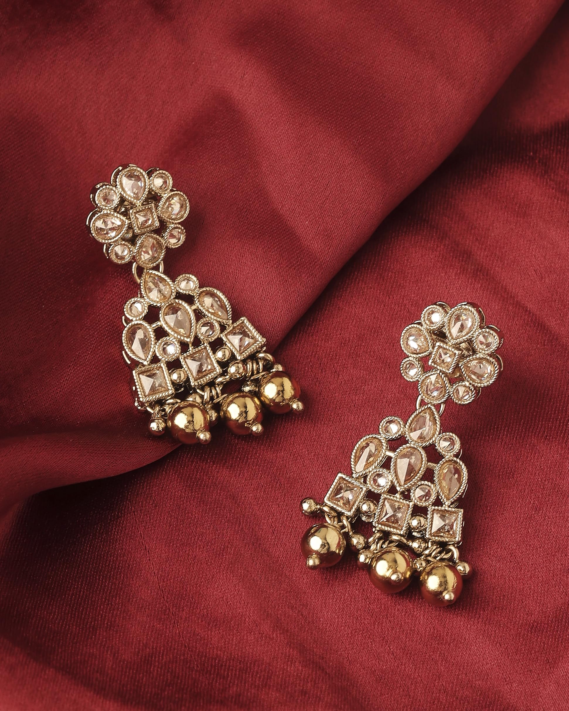 Saloni Fashion Jewellery Appealing Pear and Round Shape Gold Plated Brown Kundan Stone Dangle Earring For Women and Girls