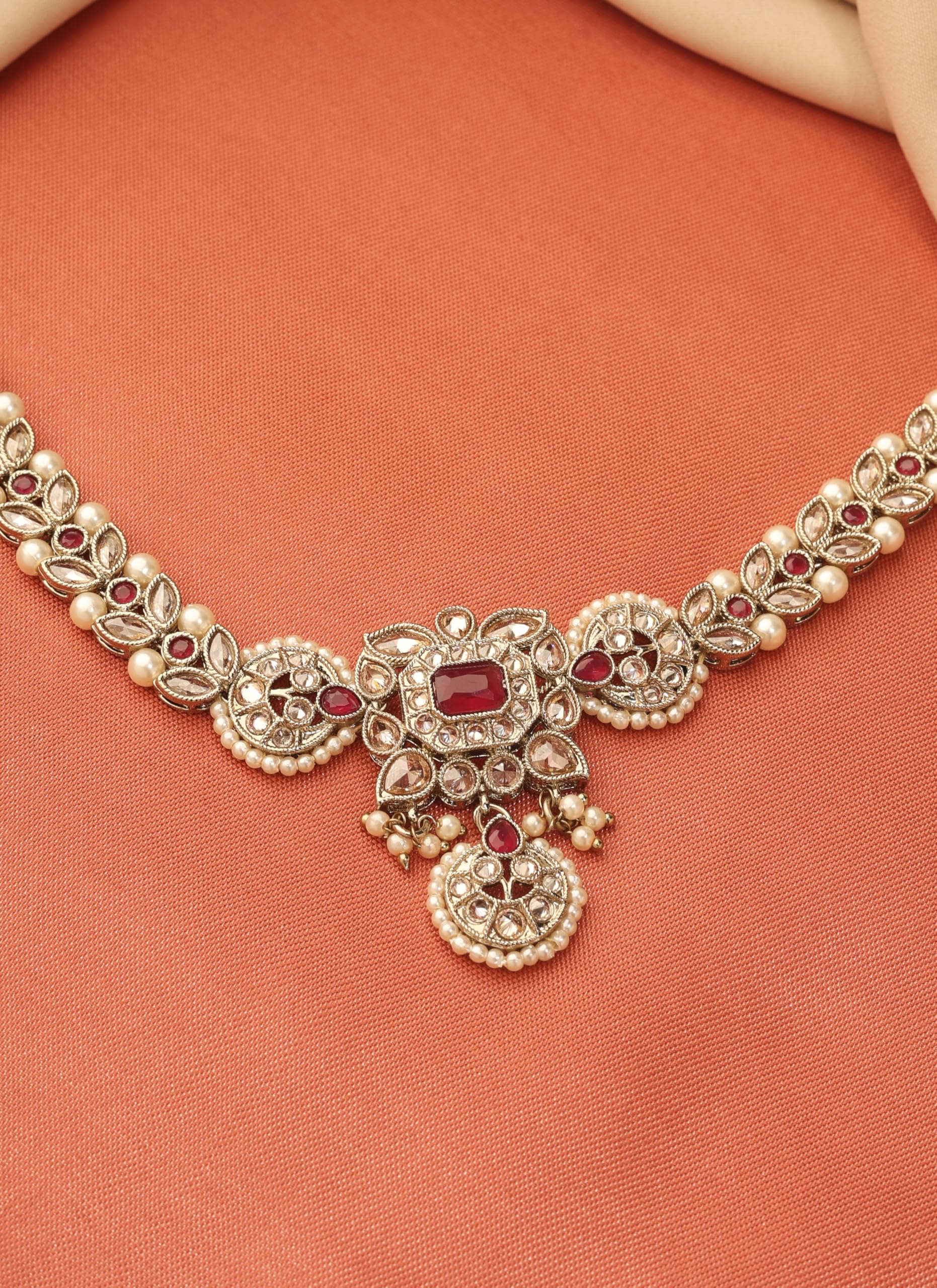 Saloni Fashion Jewellery Traditional Paisley and Leaf Design Pearl Ruby Kundan Stone Antique Gold Plated Kamarband For Women and Girls