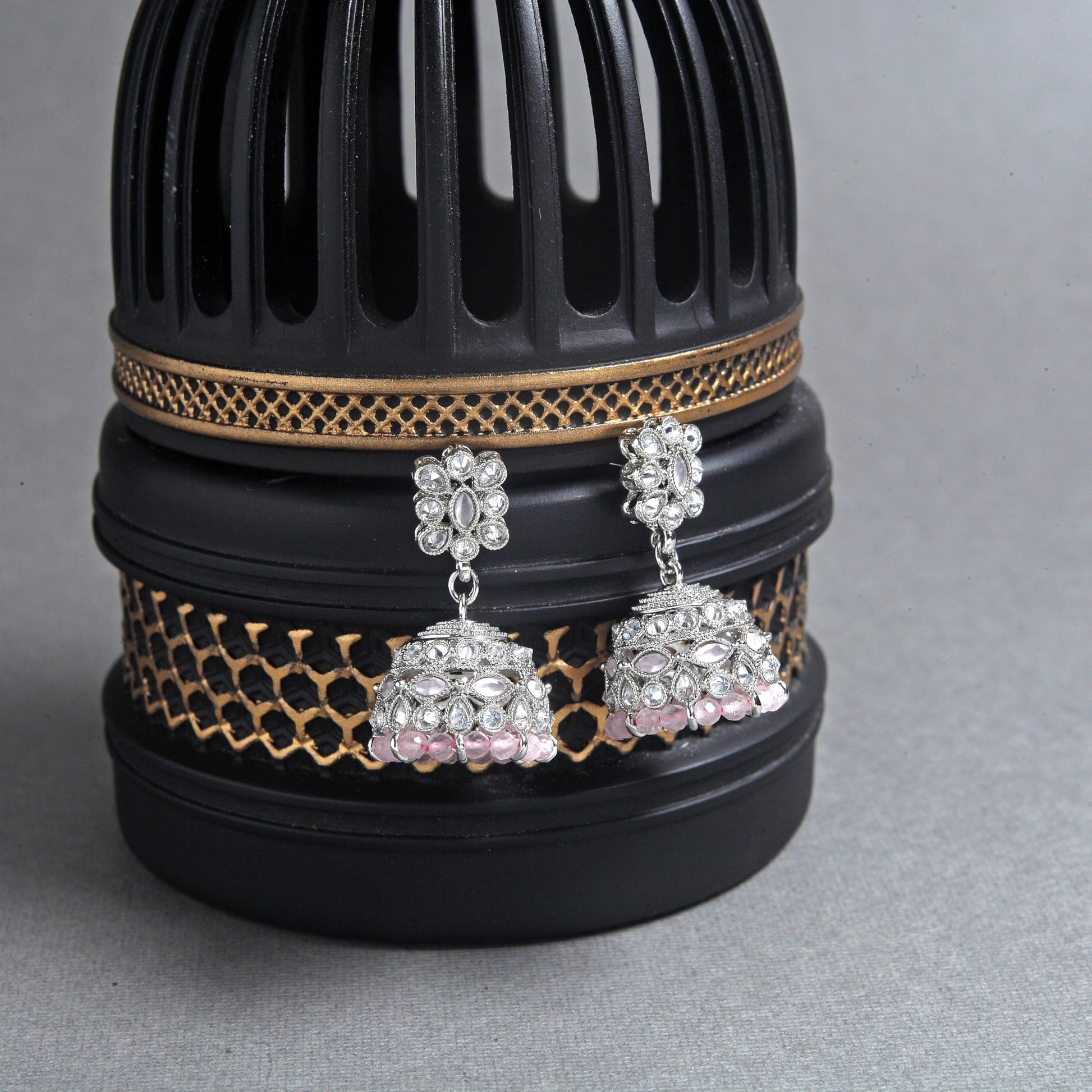 Saloni Fashion Jewellery Charming Pear and Flower Shape Pink Uncut Kundan Stone Silver Plated Jhumki Earring For Women and Girls