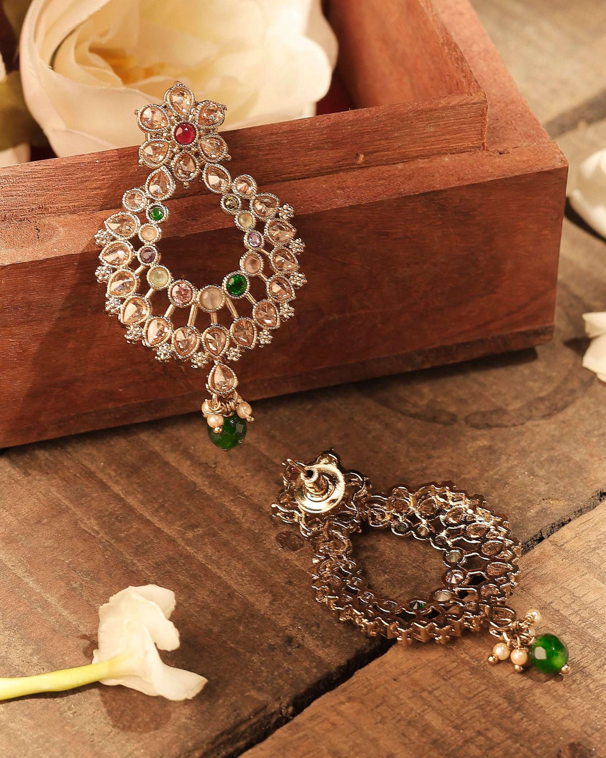 Saloni Fashion Jewellery Incredible Pear and Flower Design Gold Plated Multi Kundan Stone Chandelier Earring For Women and Girls